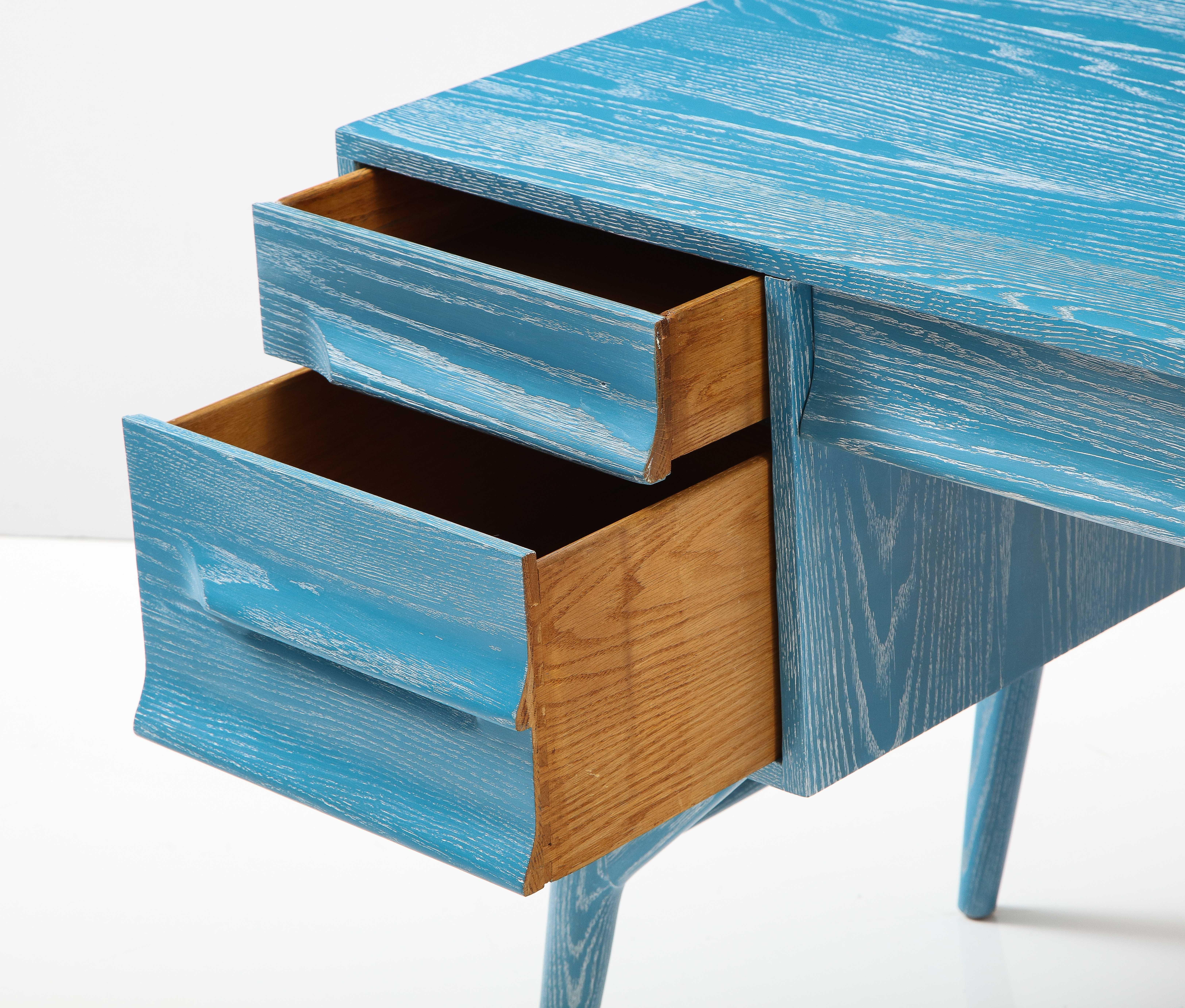 French Blue Cerused Oak Moderne Desk 3
