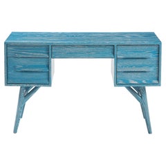 French Blue Cerused Oak Moderne Desk