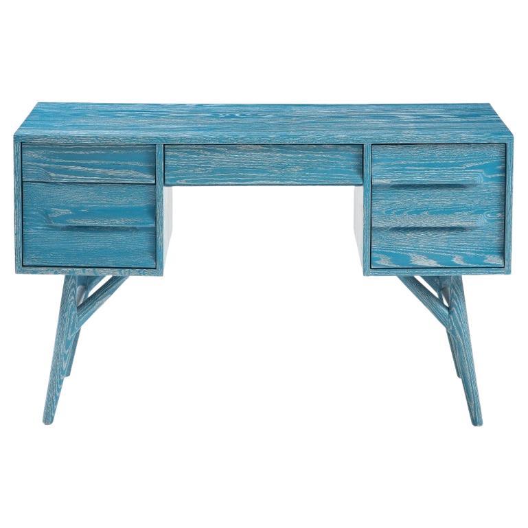 Französisch Blau Cerused Eiche Moderne Schreibtisch im Angebot