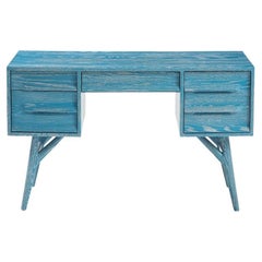 Retro French Blue Cerused Oak Moderne Desk