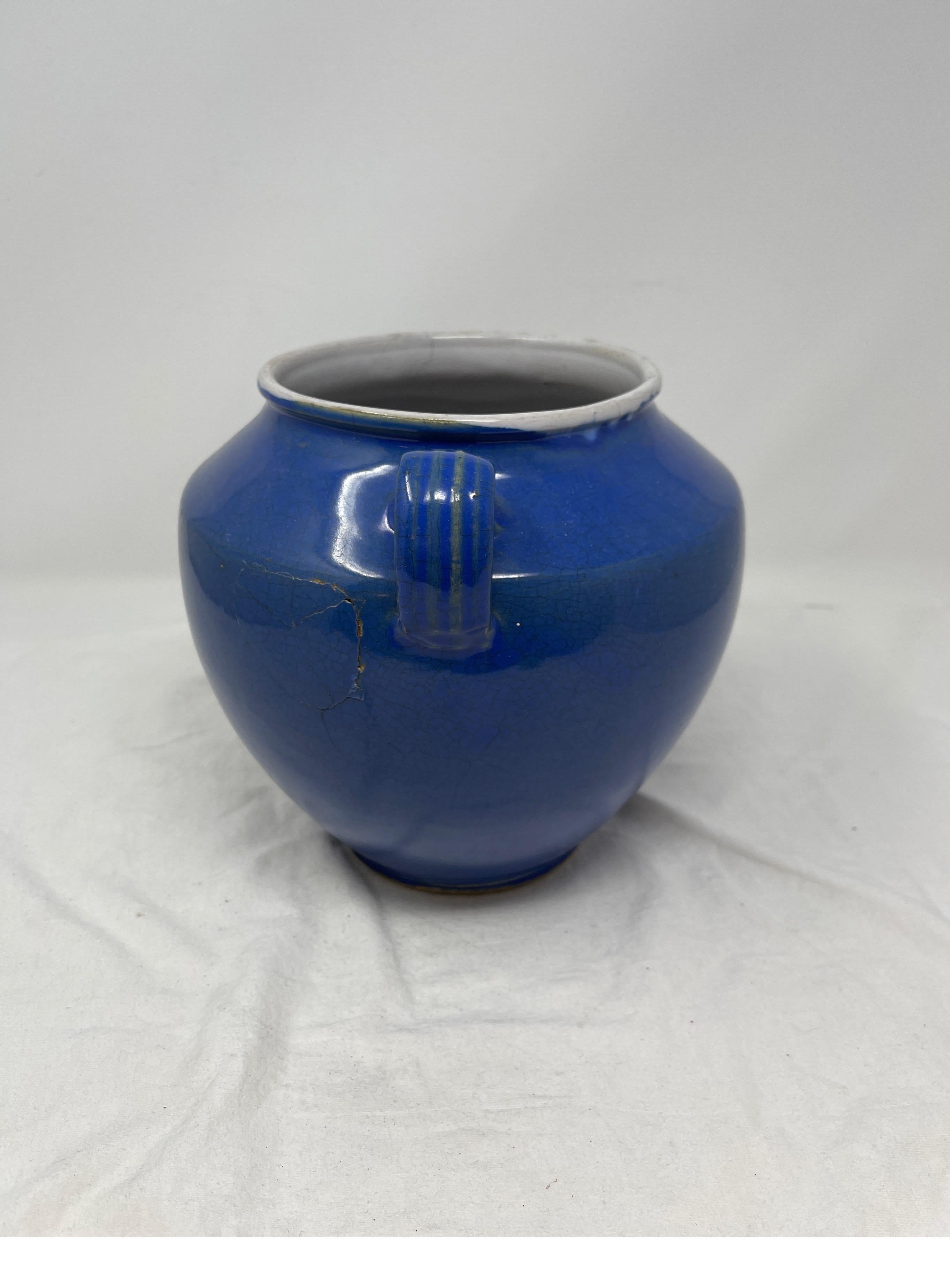 Found in the South of France, this antique French blue confit Pot is from the 19th century. Covered in a blue glaze, pots like this were a staple in every French kitchen for preserving. From the South West of France, it has two small handles on each