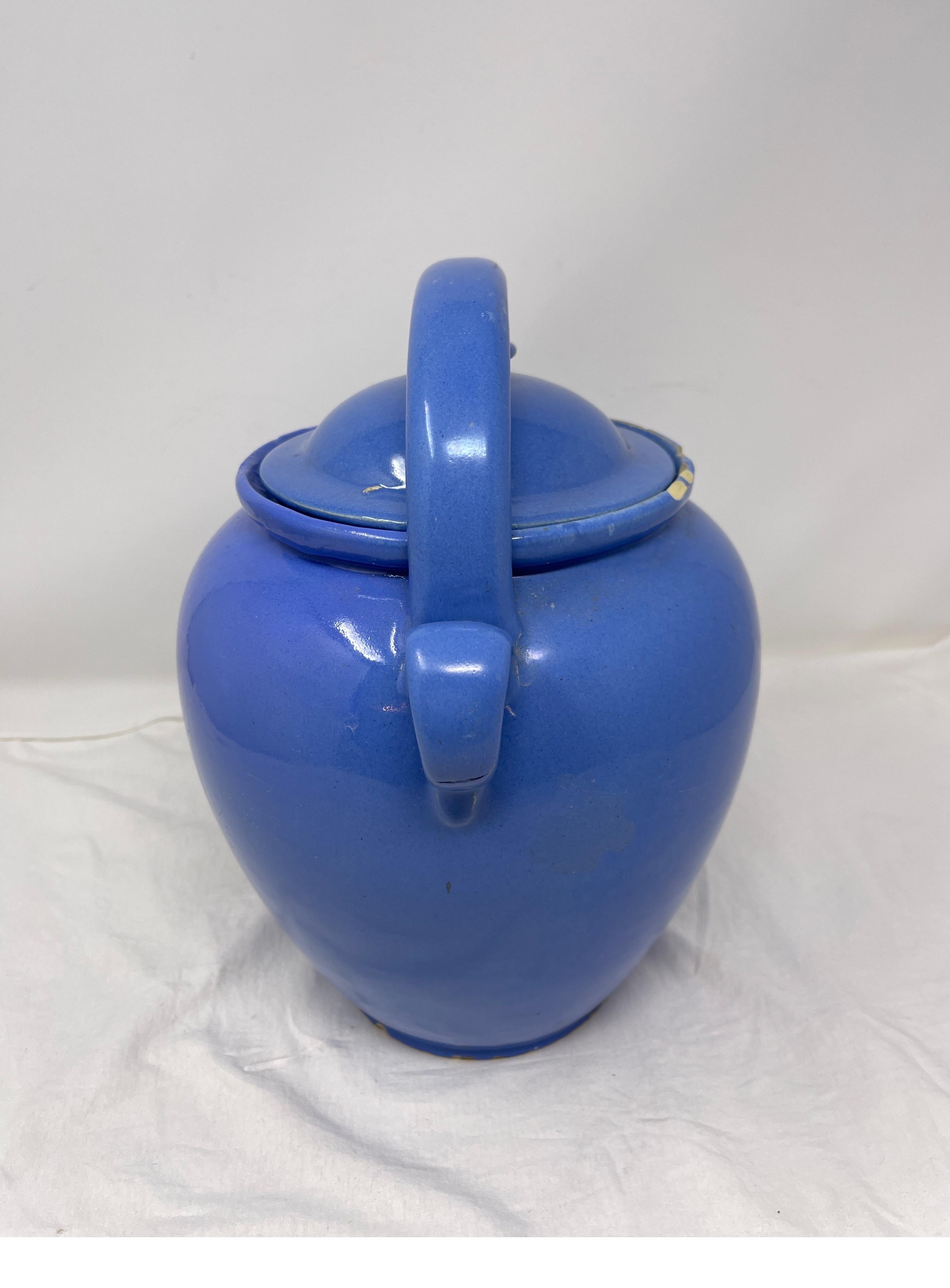 19th century French water pitcher cruche orjol with blue glaze. 

Measures: 10 1/2