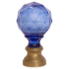 French Blue Cut Glass Newel Post Finial Early 20th Century