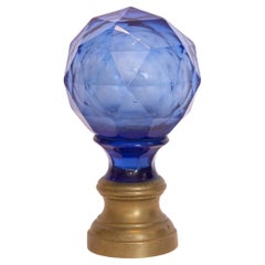 Antique French Blue Cut Glass Newel Post Finial Early 20th Century