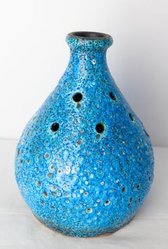 French Blue "Emaux Des Glaciers Cyclope" Vase Annecy Manufactures Mid-Century