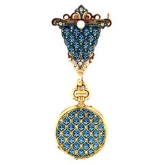 French Blue Enamel Diamond Pendant Watch