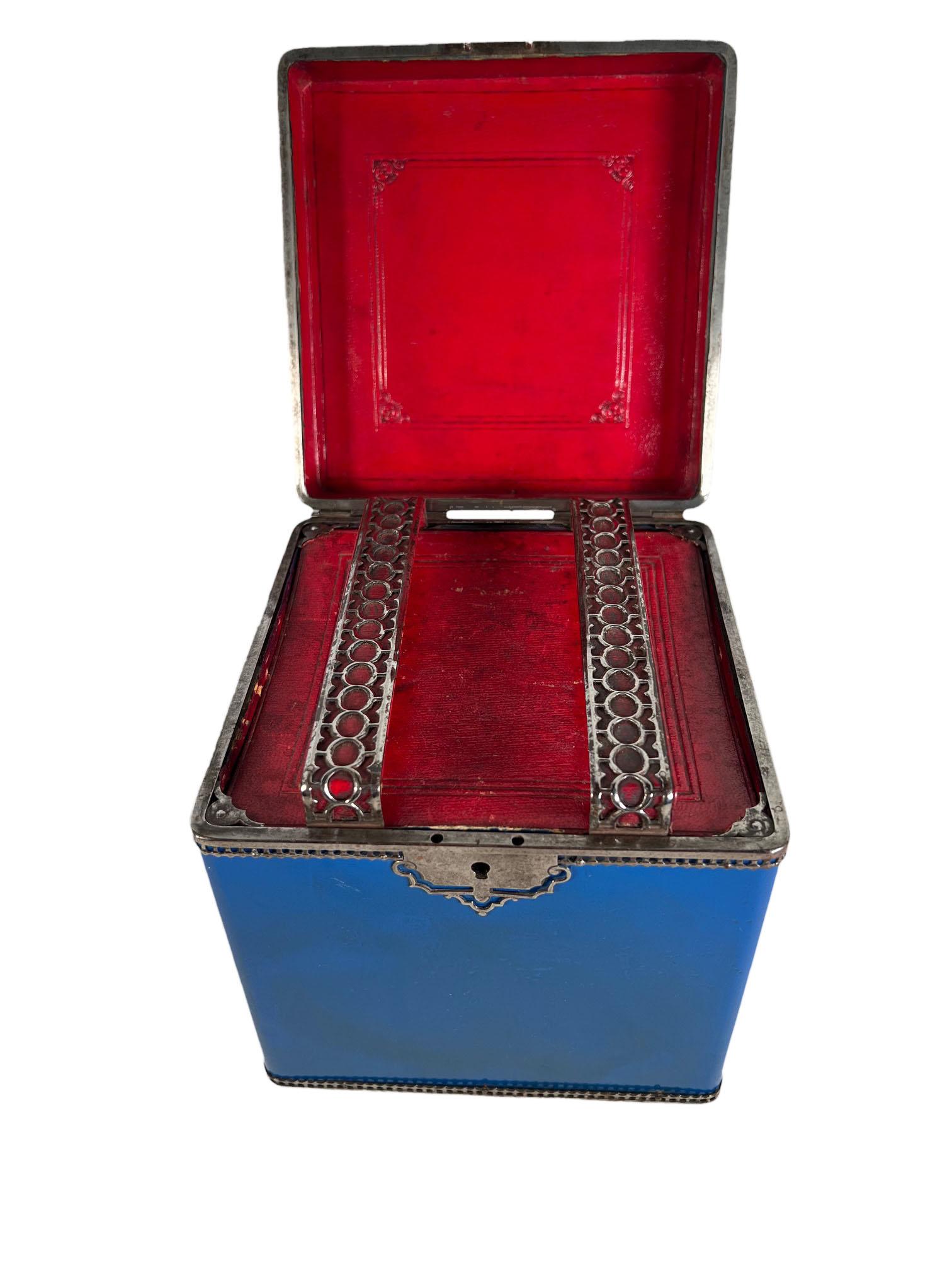 Late 19th Century French Blue Enamel Napkin Box  For Sale