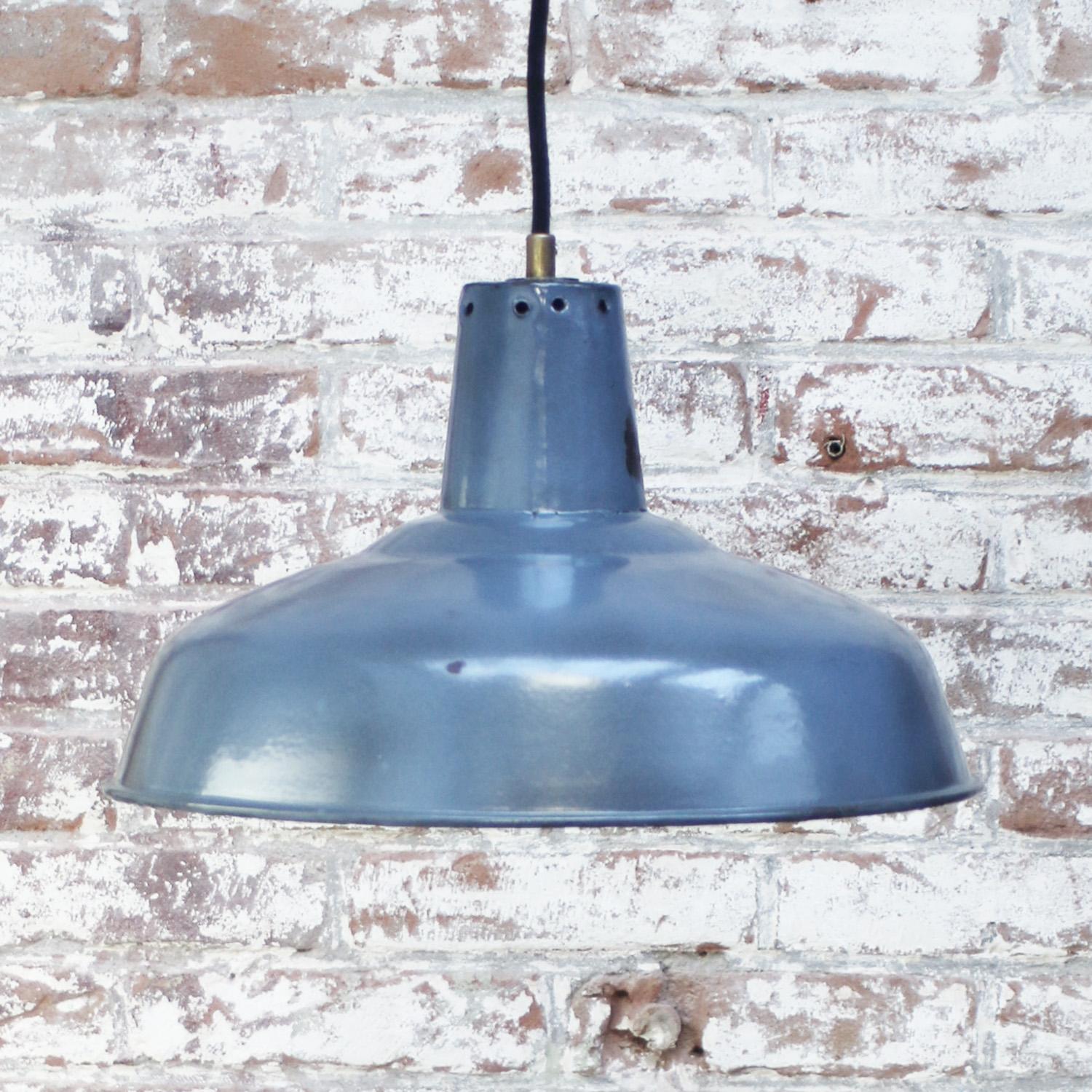 20th Century French Blue Enamel Vintage Industrial Pendant Light For Sale