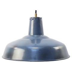 Lampe à suspension industrielle vintage française en émail bleu