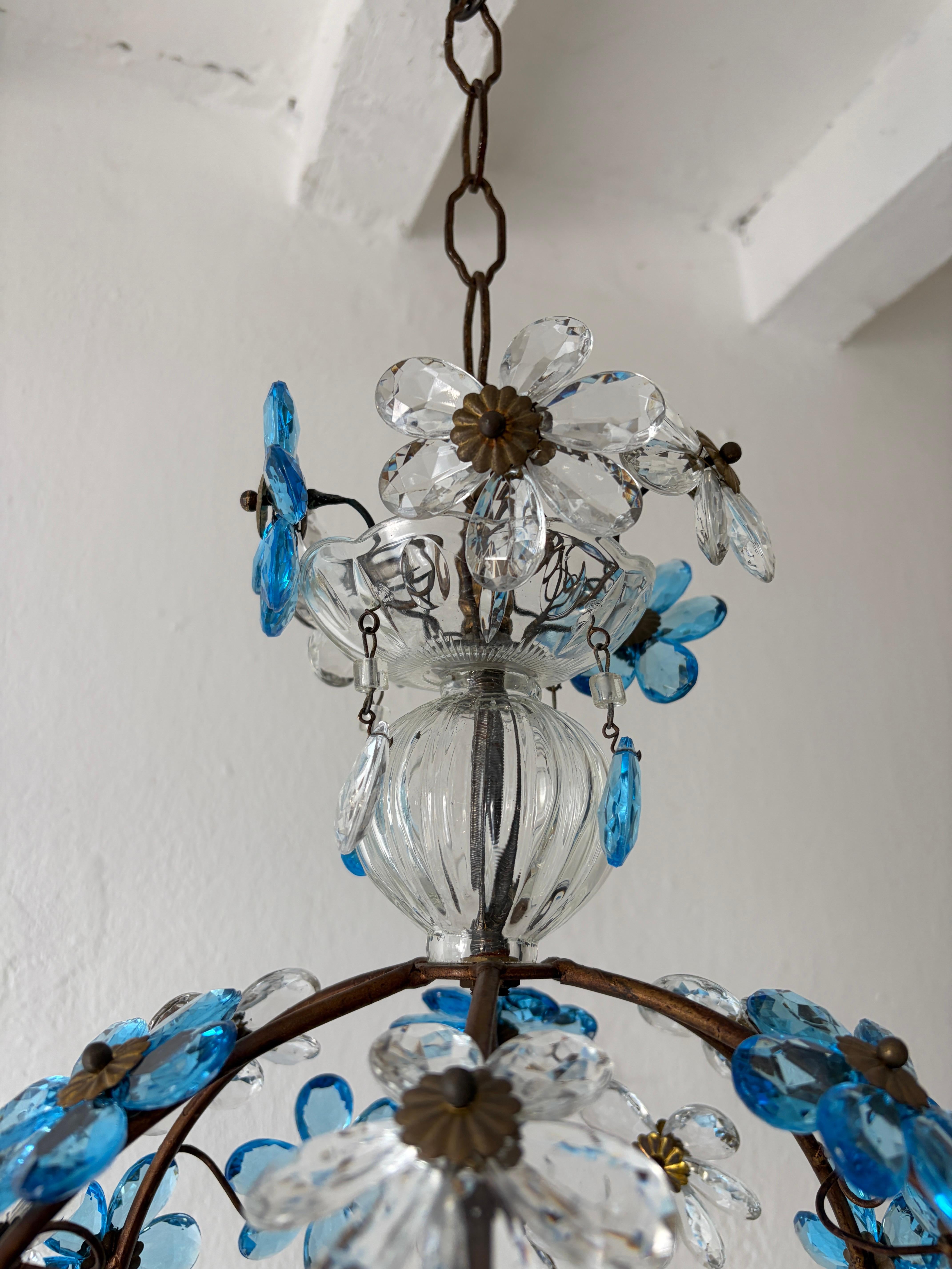 Lustre de style Maison Baguès à prisme en cristal Ball and Ball Ball bleu, années 1920 Bon état - En vente à Firenze, Toscana