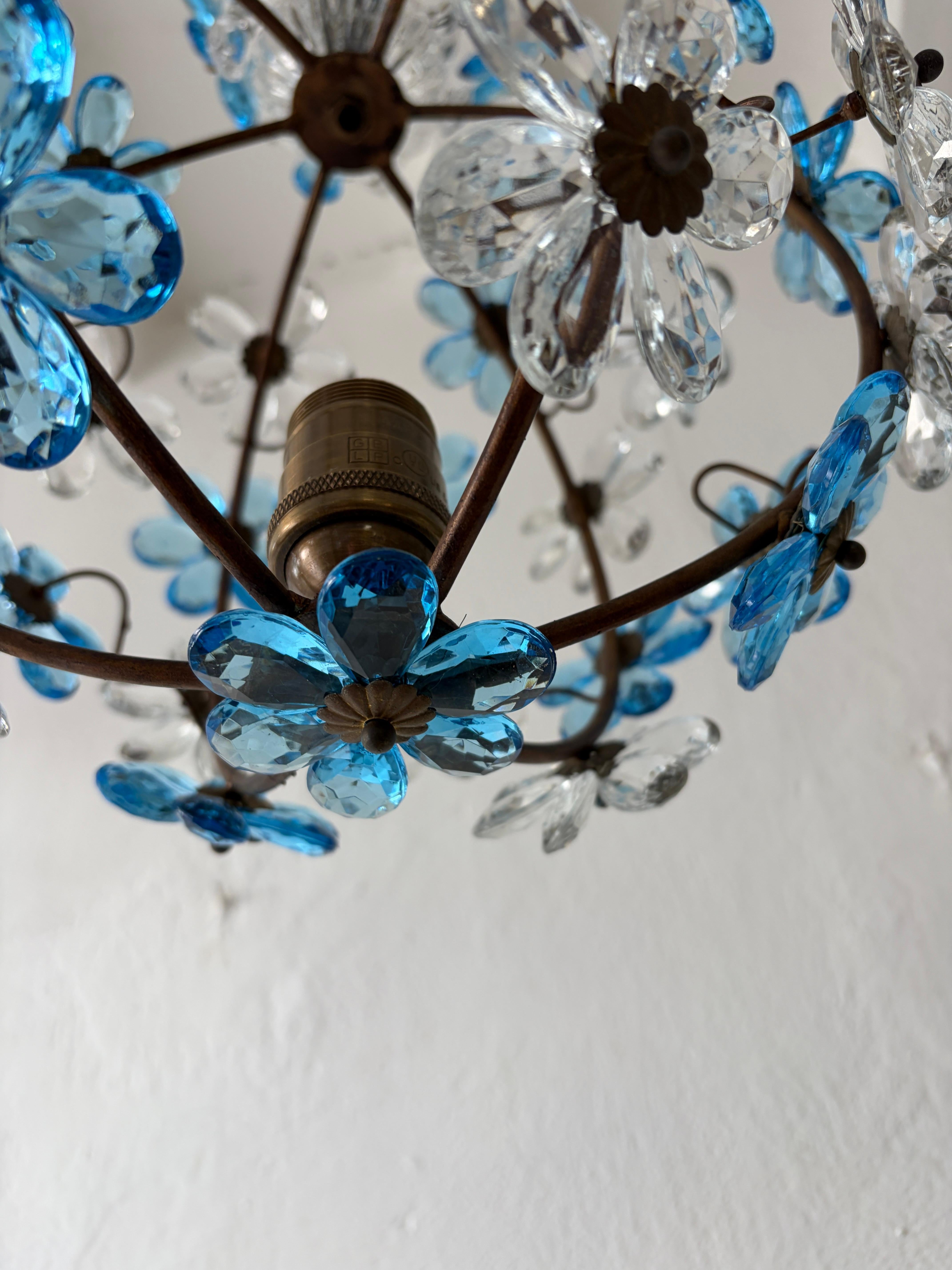 Lustre de style Maison Baguès à prisme en cristal Ball and Ball Ball bleu, années 1920 en vente 1