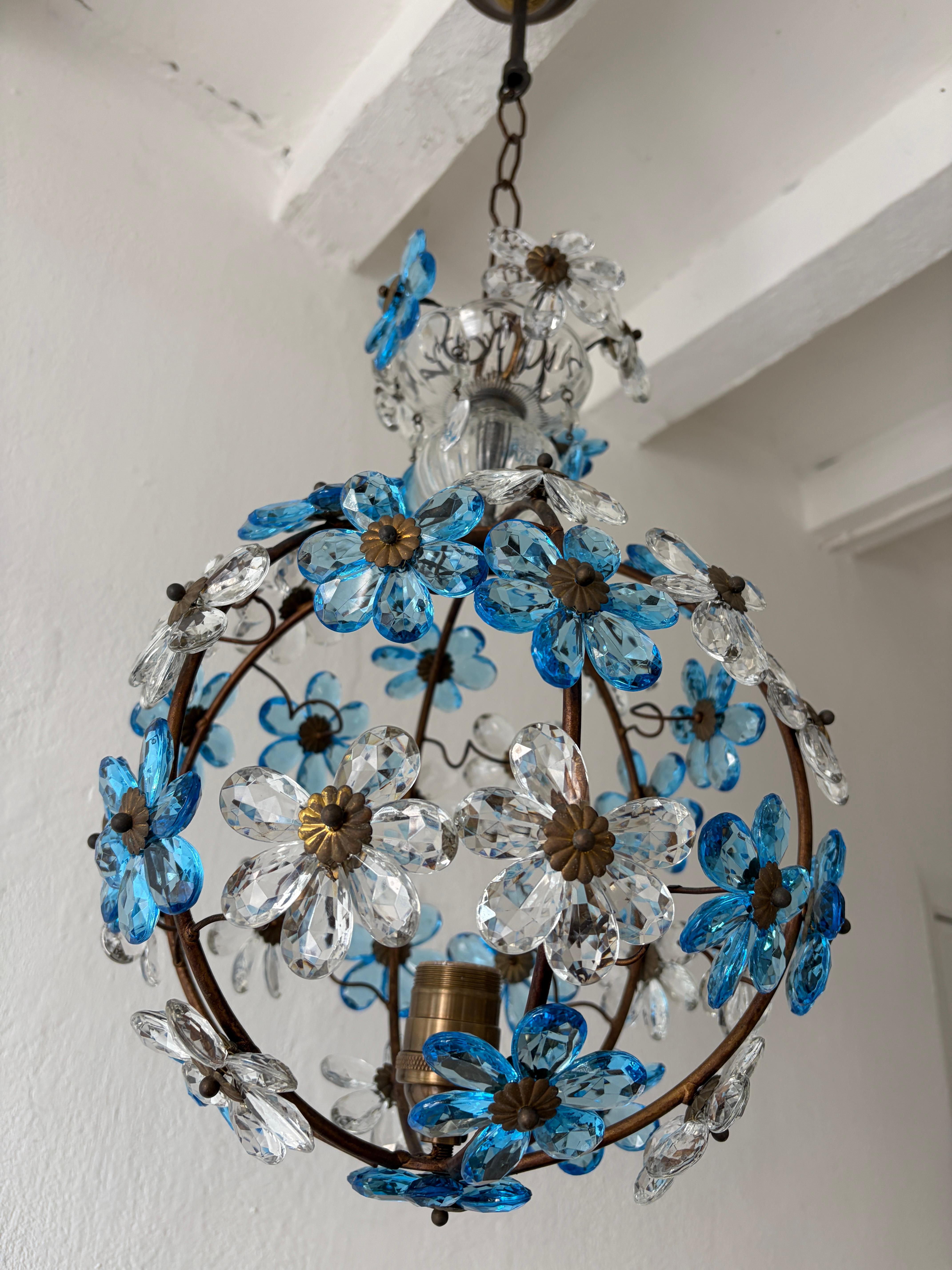 Lustre de style Maison Baguès à prisme en cristal Ball and Ball Ball bleu, années 1920 en vente 2