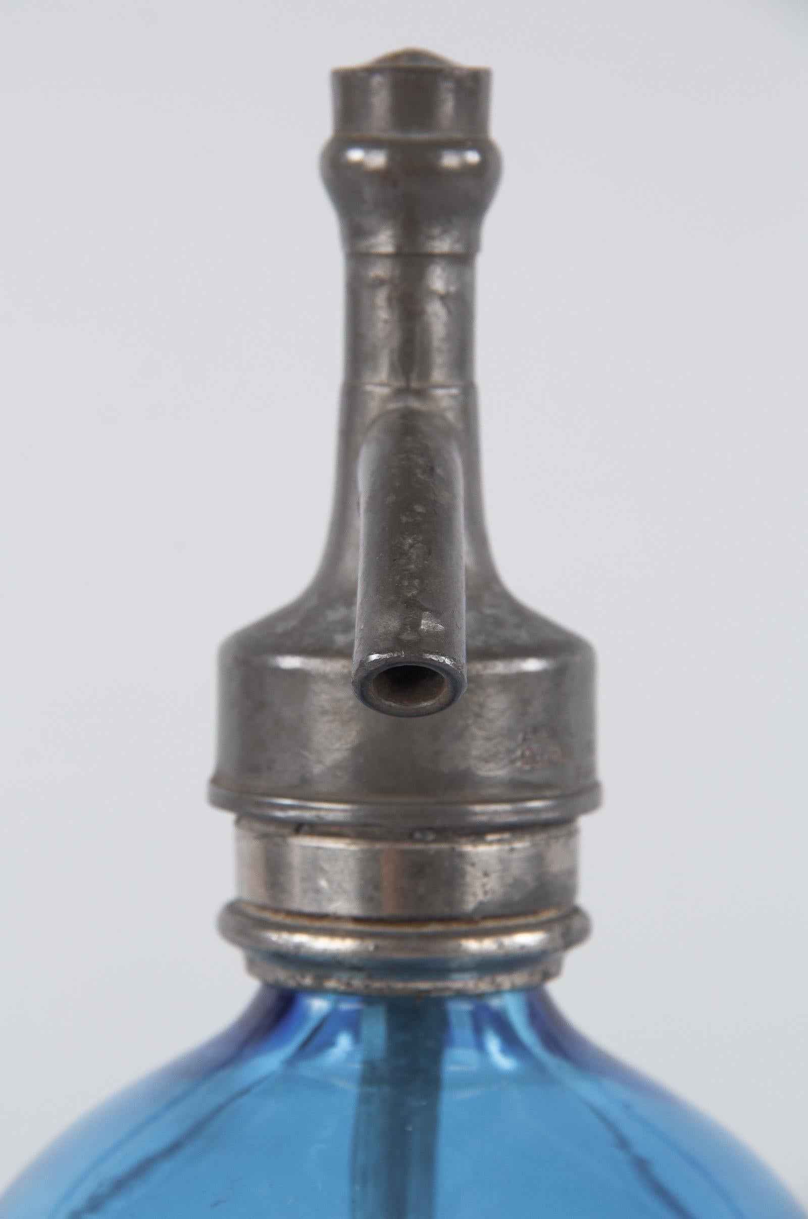 French Blue Glass Seltzer Bottle, Early 1900s 6