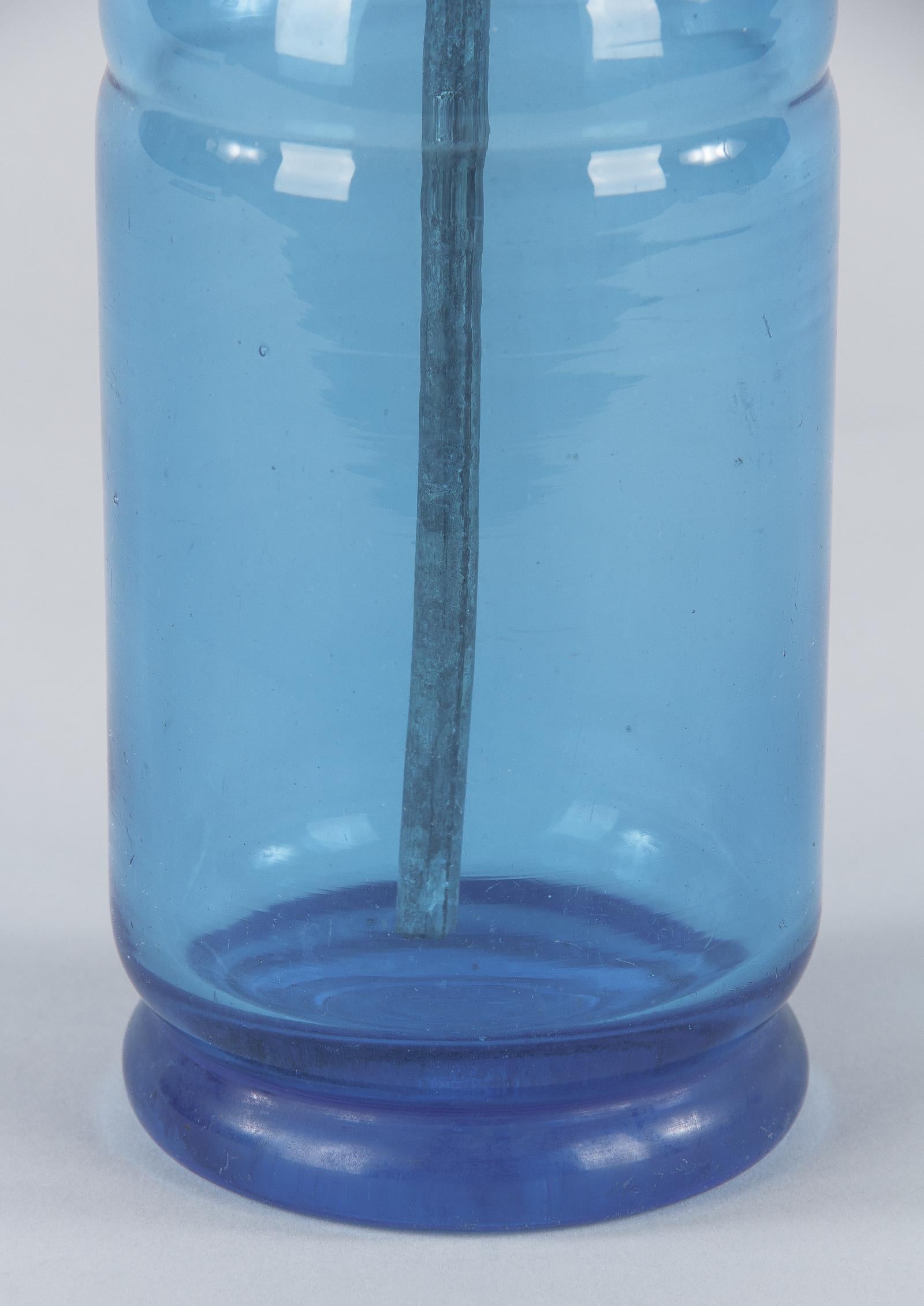 20th Century French Blue Glass Seltzer Bottle, Early 1900s