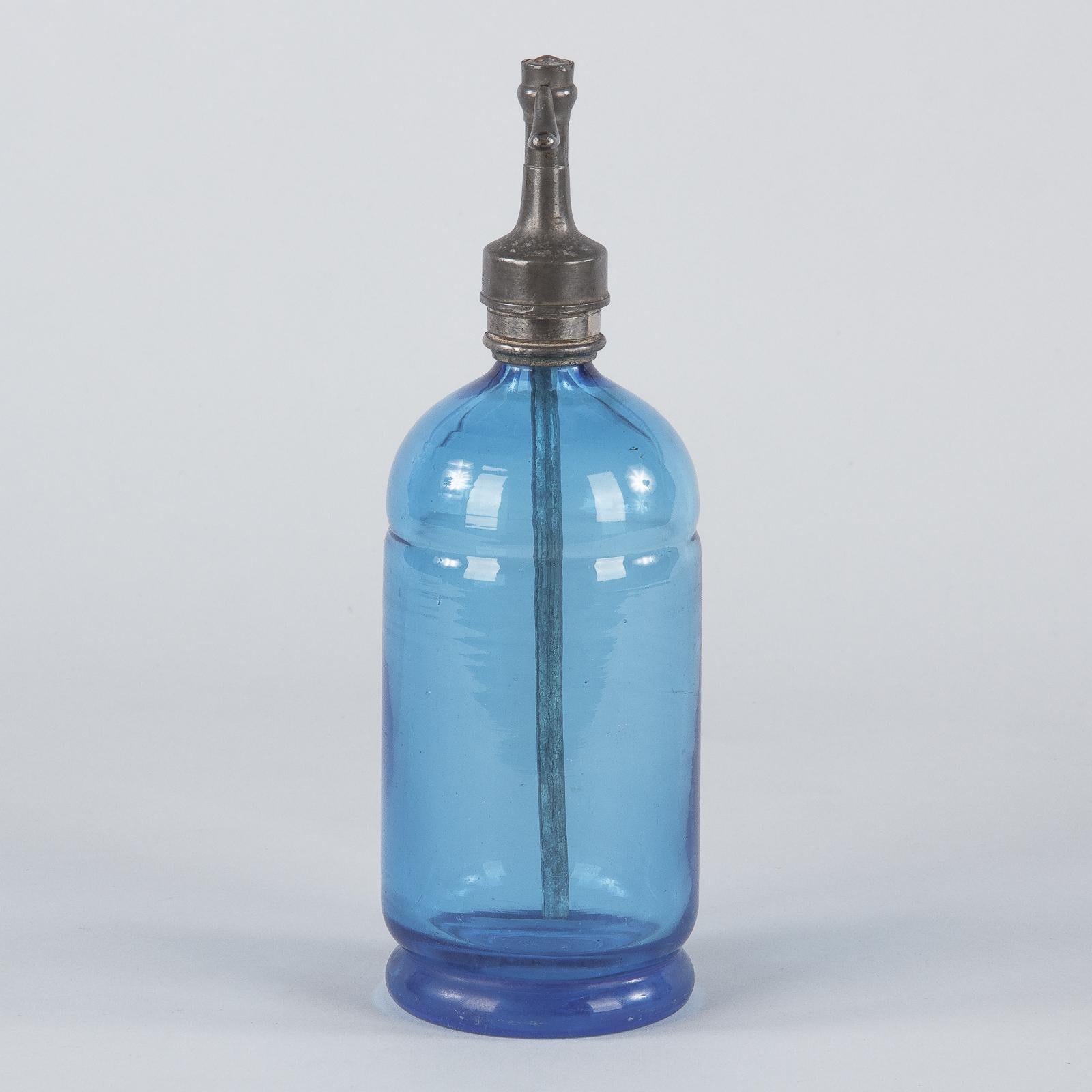 French Blue Glass Seltzer Bottle, Early 1900s 1