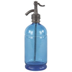 Antique French Blue Glass Seltzer Bottle, Early 1900s