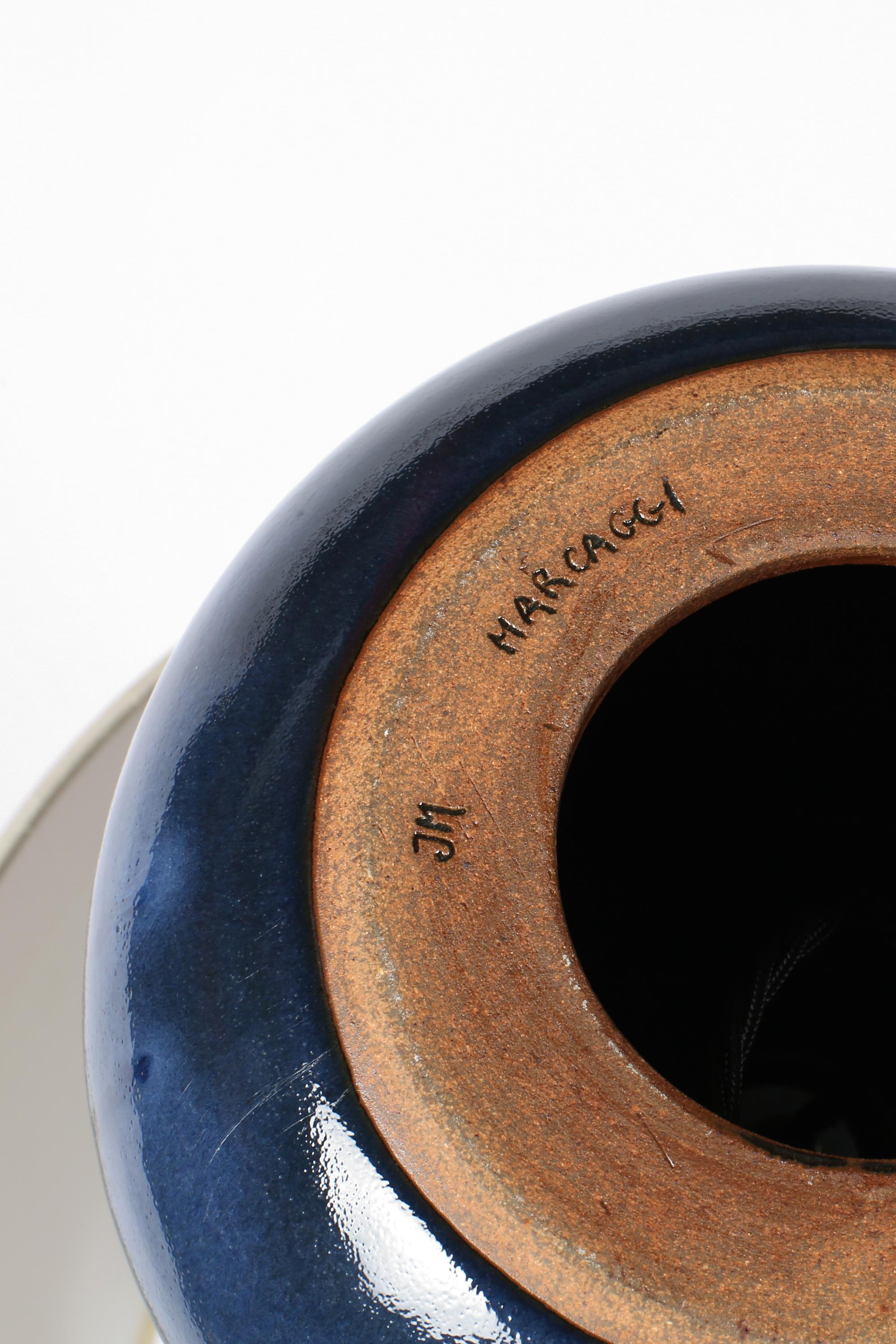 Céramique Lampe de bureau française émaillée bleue de style Ruelland
