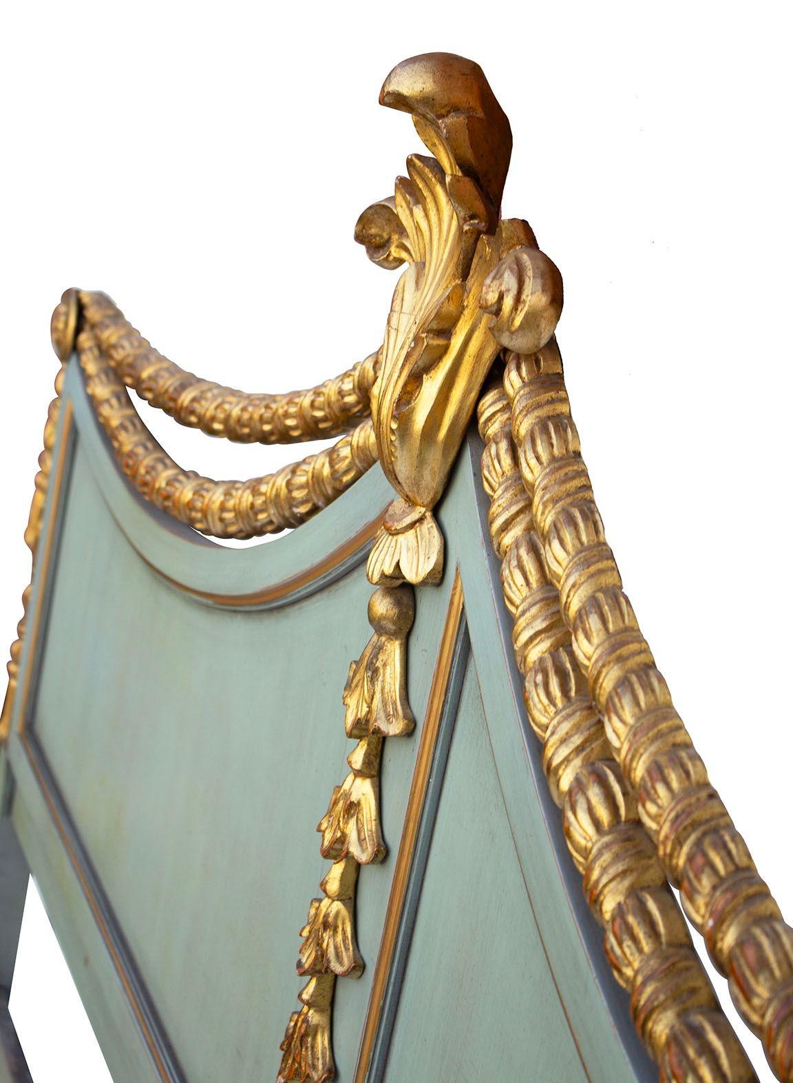 American French Blue King Headboard with Fleur Detail by Karges