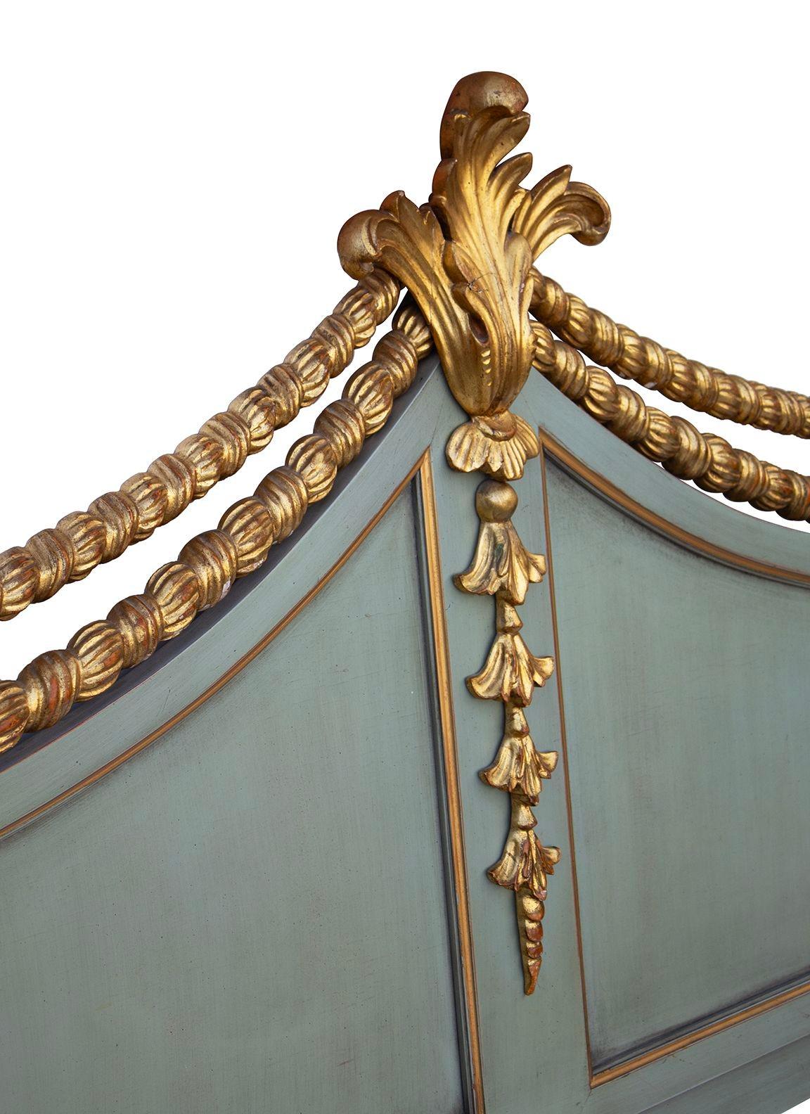 French Blue King Headboard with Fleur Detail by Karges In Good Condition In Grand Rapids, MI