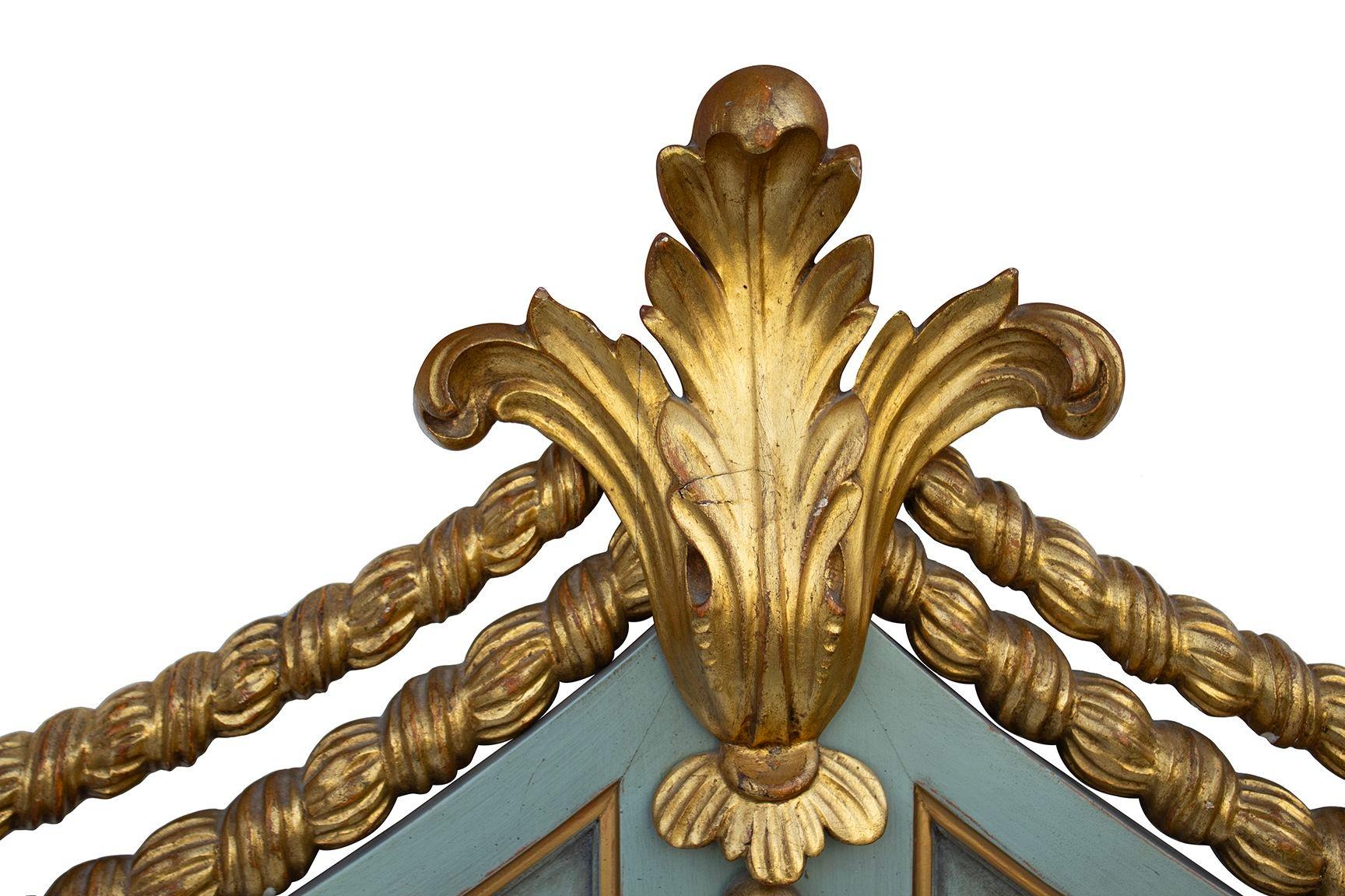 Mid-20th Century French Blue King Headboard with Fleur Detail by Karges