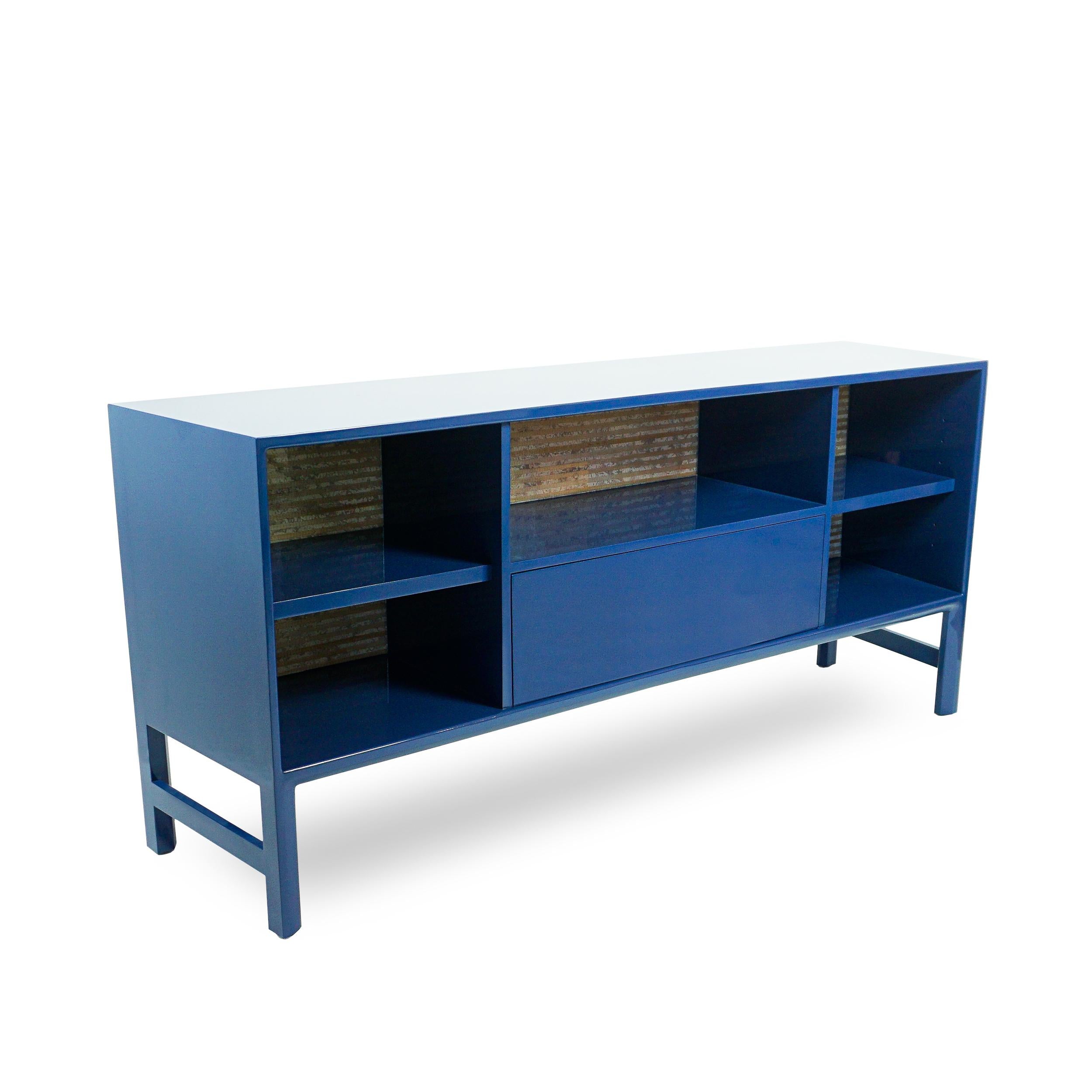 Modern French Blue Lacquered Sideboard / Buffet / Console, Customizable For Sale