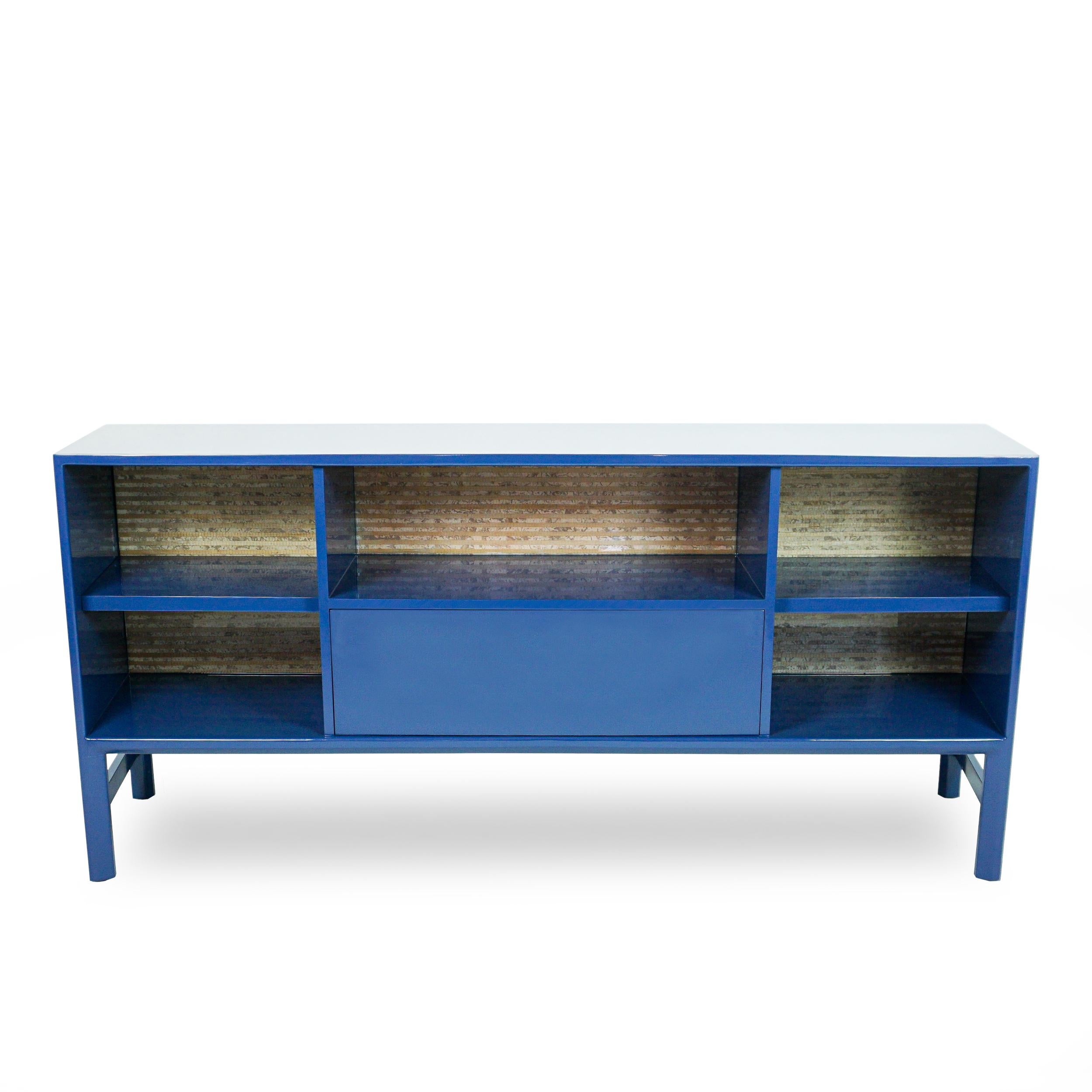 Contemporary French Blue Lacquered Sideboard / Buffet / Console, Customizable For Sale