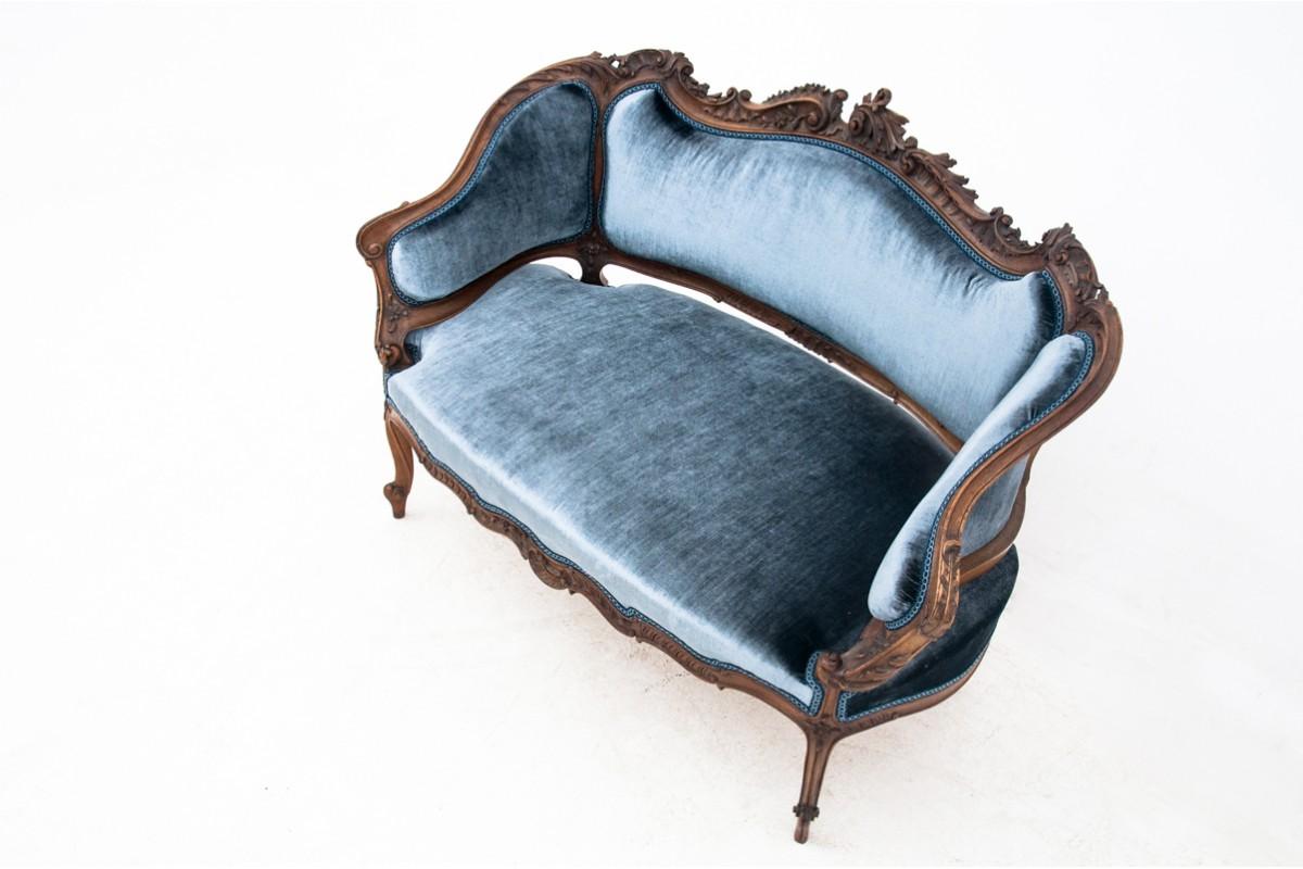 Louis Philippe French blue living room set, around 1890. After renovation.