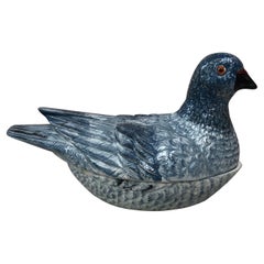 French Blue Majolica Pigeon Tureen, circa 1950