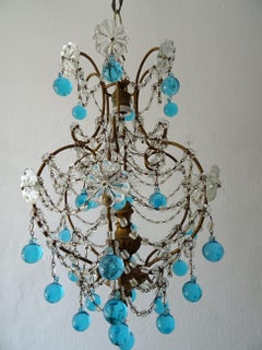 French Blue Murano Drops Crystal Prisms Chandelier, circa 1920