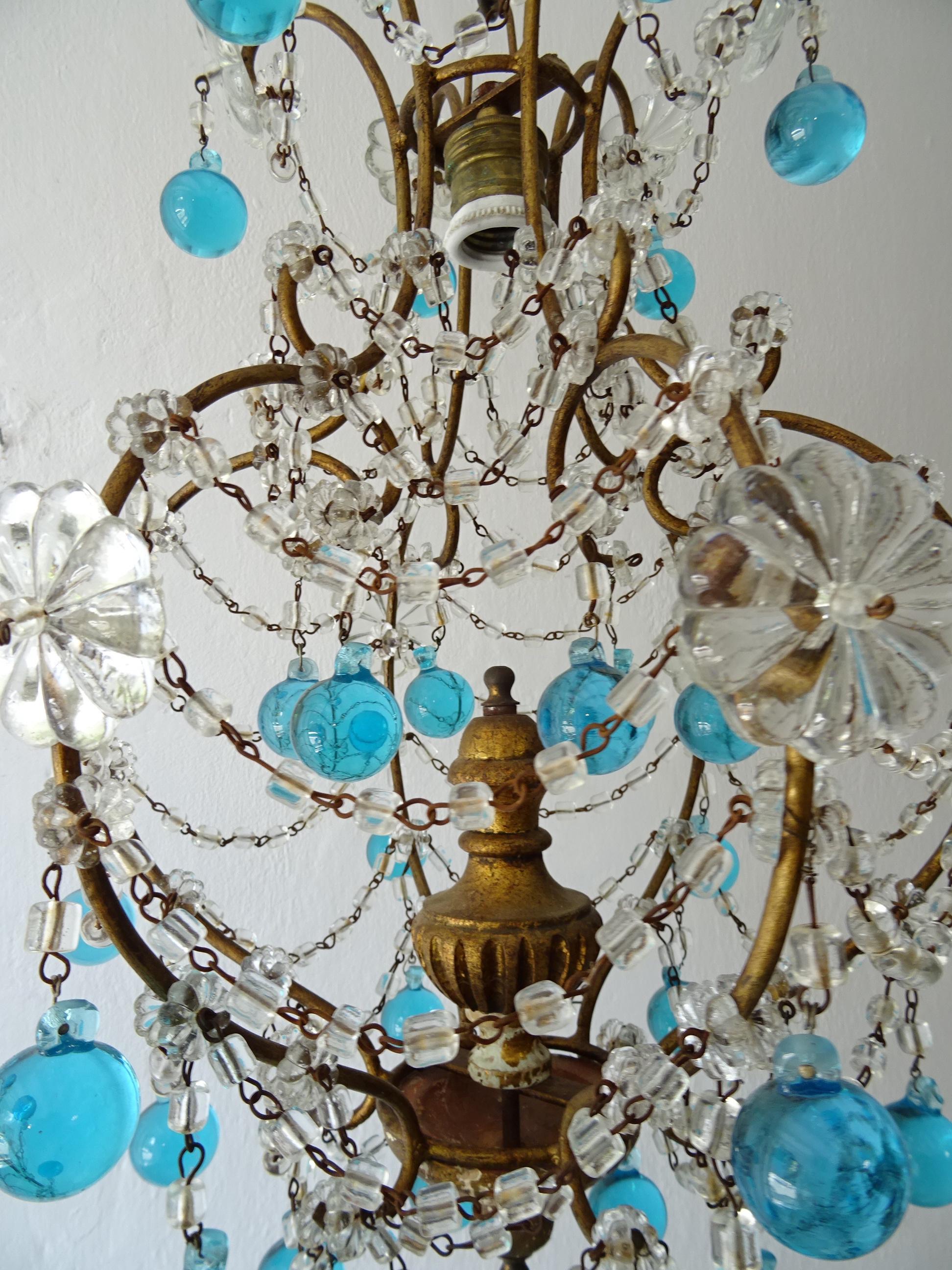 French Blue Murano Drops Crystal Prisms Chandelier, circa 1920 In Good Condition For Sale In Modena (MO), Modena (Mo)
