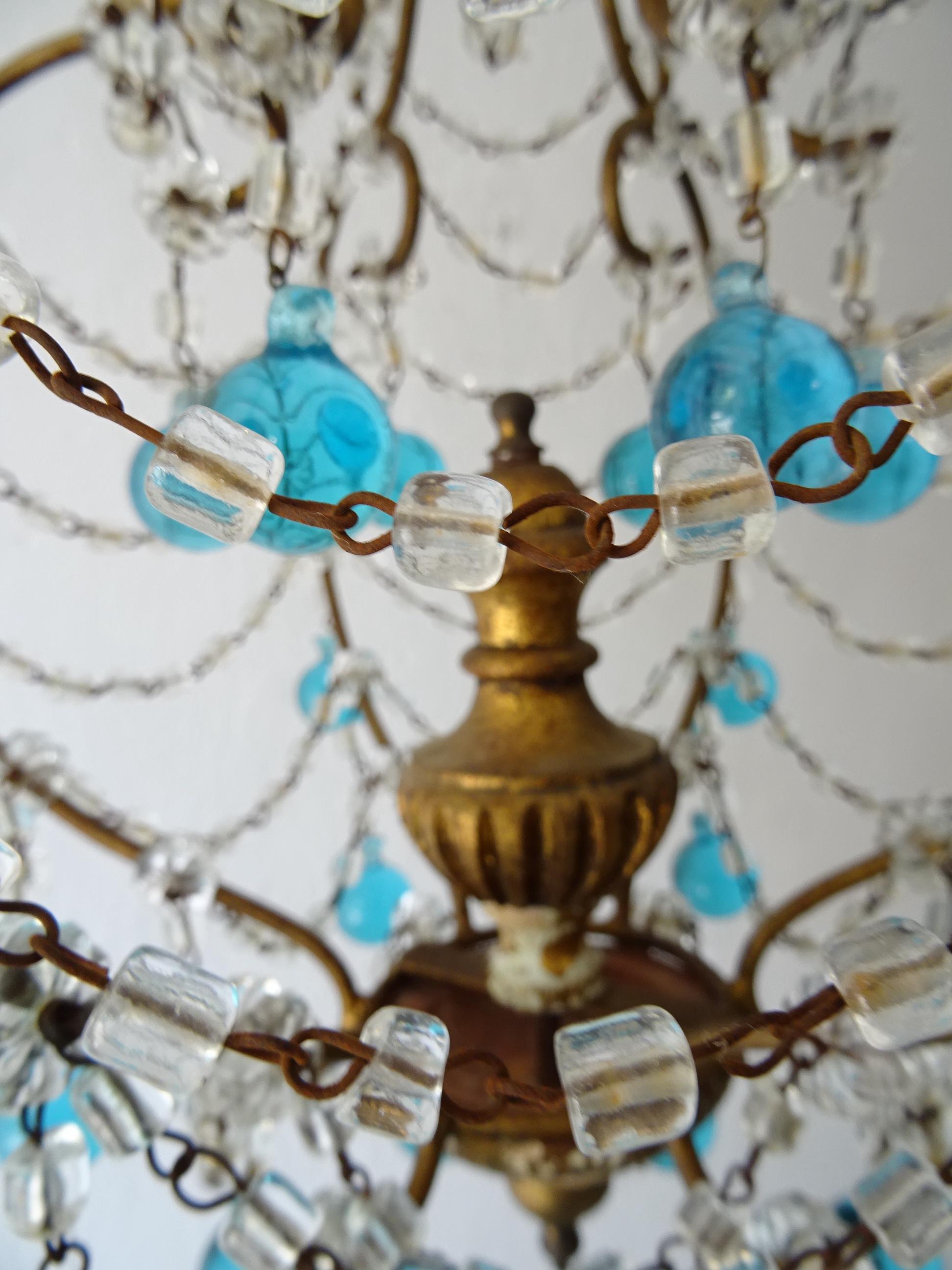 French Blue Murano Drops Crystal Prisms Chandelier, circa 1920 For Sale 2