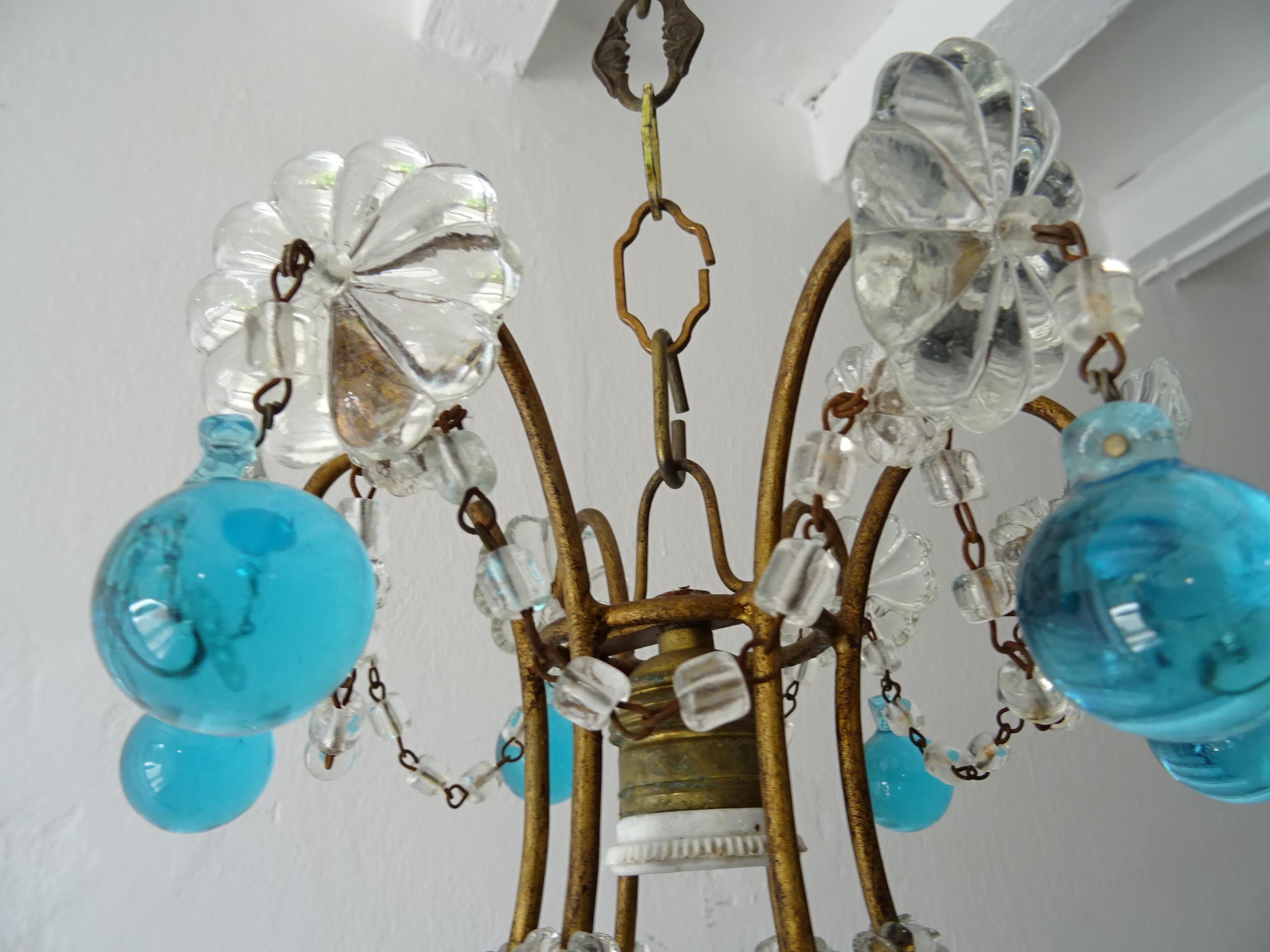 French Blue Murano Drops Crystal Prisms Chandelier, circa 1920 For Sale 3