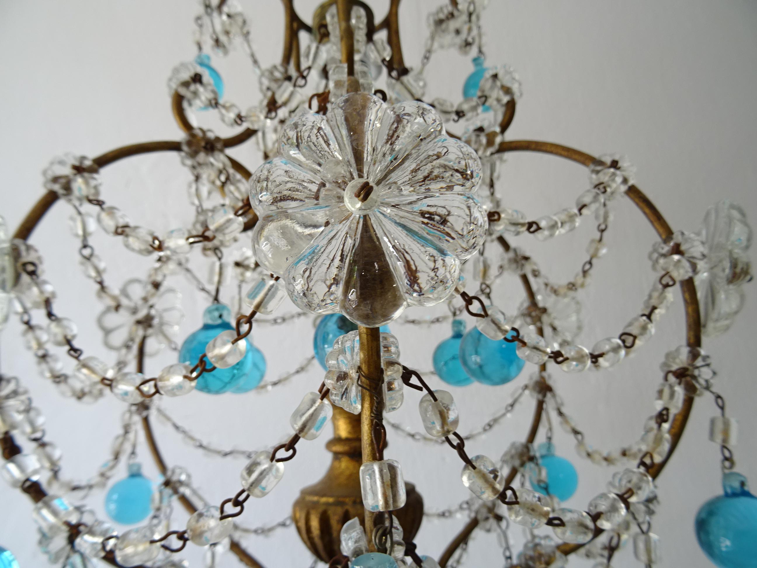 French Blue Murano Drops Crystal Prisms Chandelier, circa 1920 For Sale 4