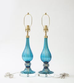French Blue Murano Glass Lamps