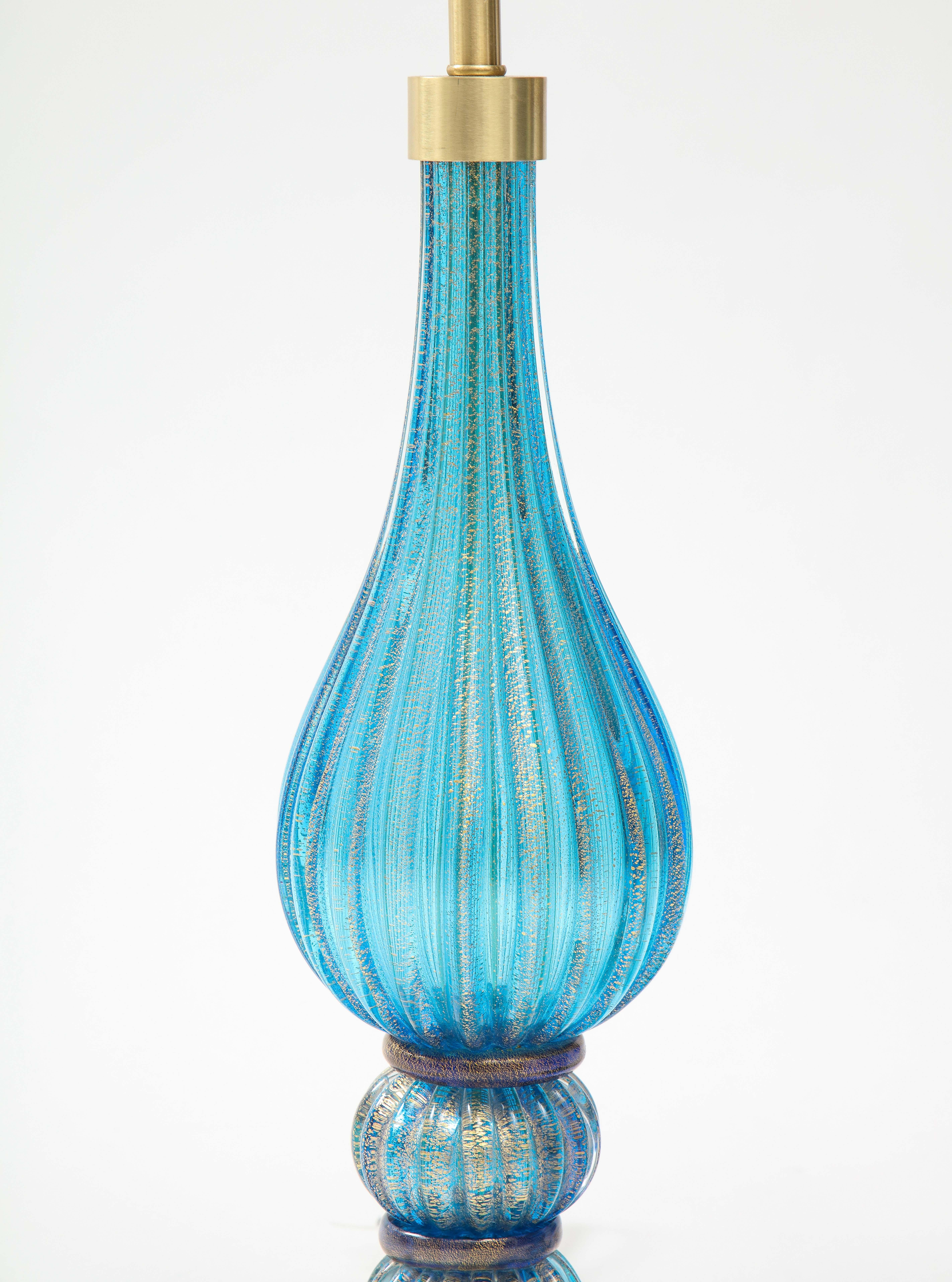 Modern French Blue Murano Glass Lamps For Sale