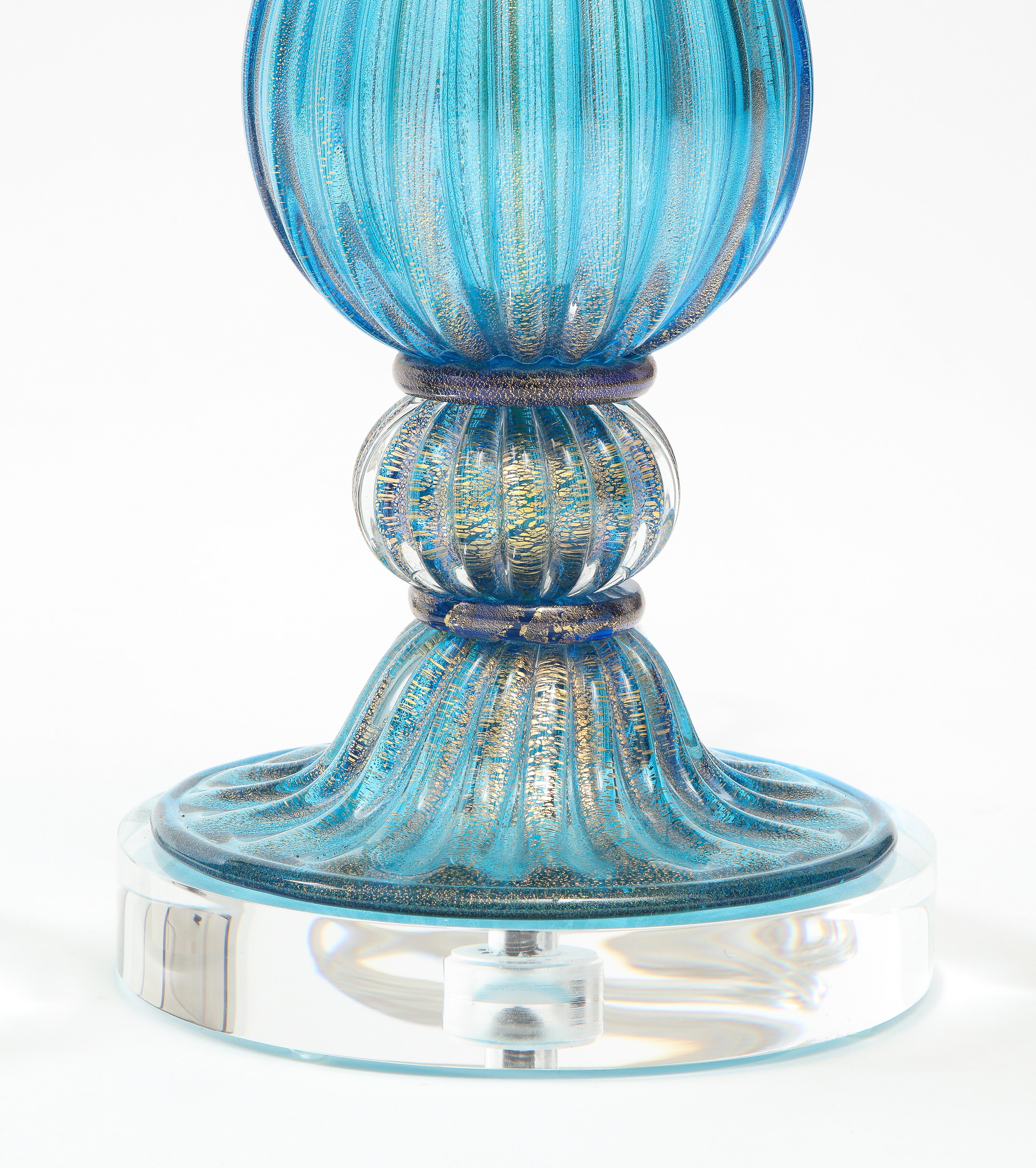 Italian French Blue Murano Glass Lamps For Sale