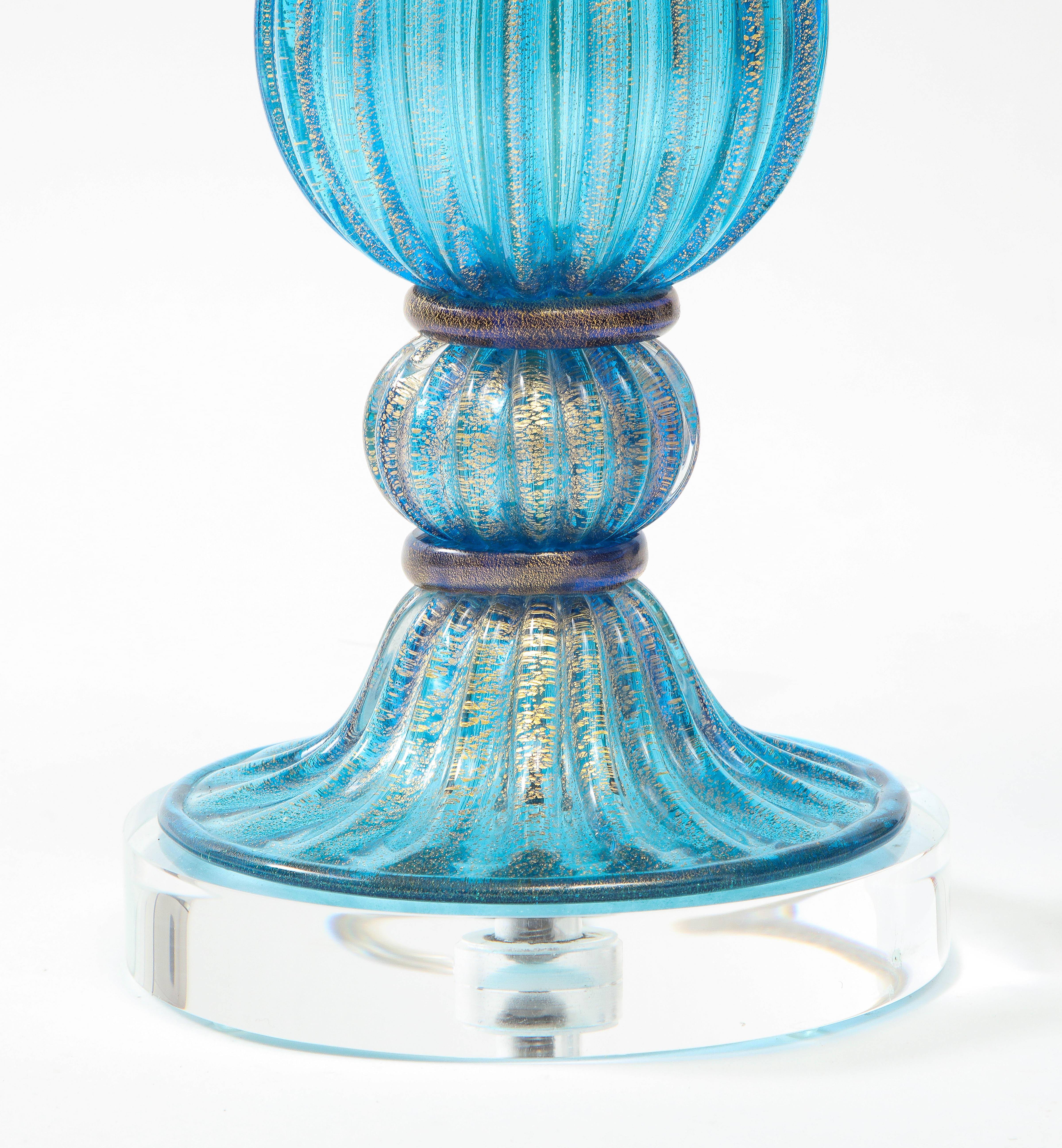 Hand-Crafted French Blue Murano Glass Lamps For Sale