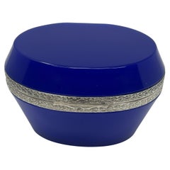 French Blue Opaline Box with Silver Mounts