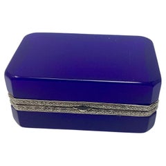 Antique French Blue Opaline Box with Silver Plated Mounts 