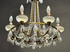 French Blue Opaline Glass and Bronze Chandelier, circa 1920s