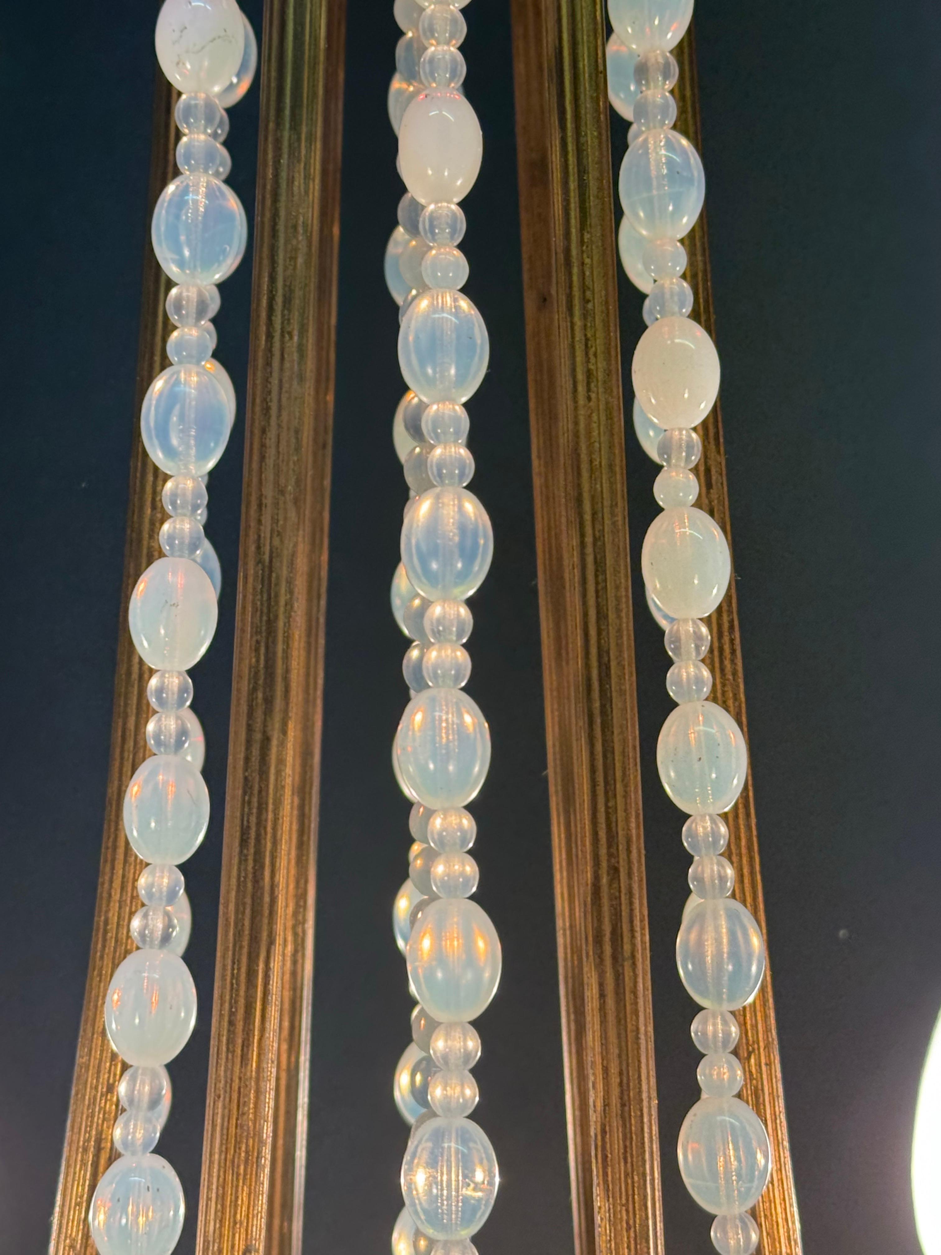 Early 20th Century French Blue Opaline Glass and Bronze Chandelier, circa 1920s For Sale