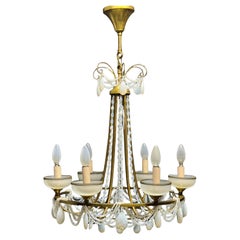 French Blue Opaline Glass and Bronze Chandelier, circa 1920s