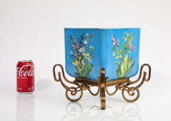 French Blue Opaline Glass and Ormolu Mounted Square Jardinière, Baccarat