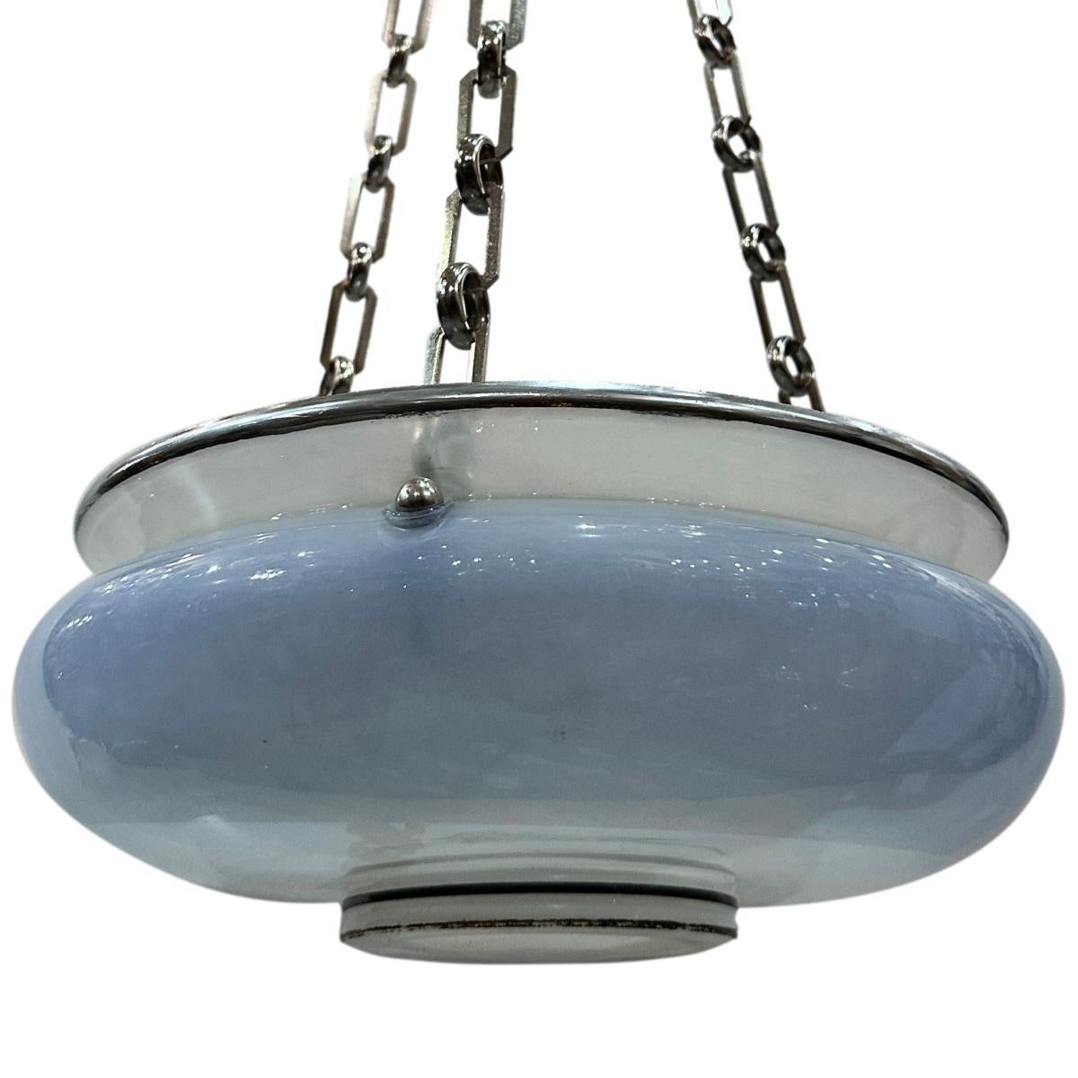 French Blue Opaline Glass Light Fixture In Good Condition For Sale In New York, NY