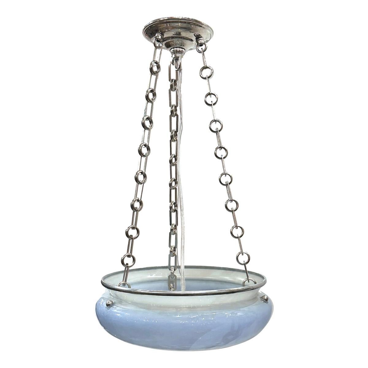 Early 20th Century French Blue Opaline Glass Light Fixture For Sale
