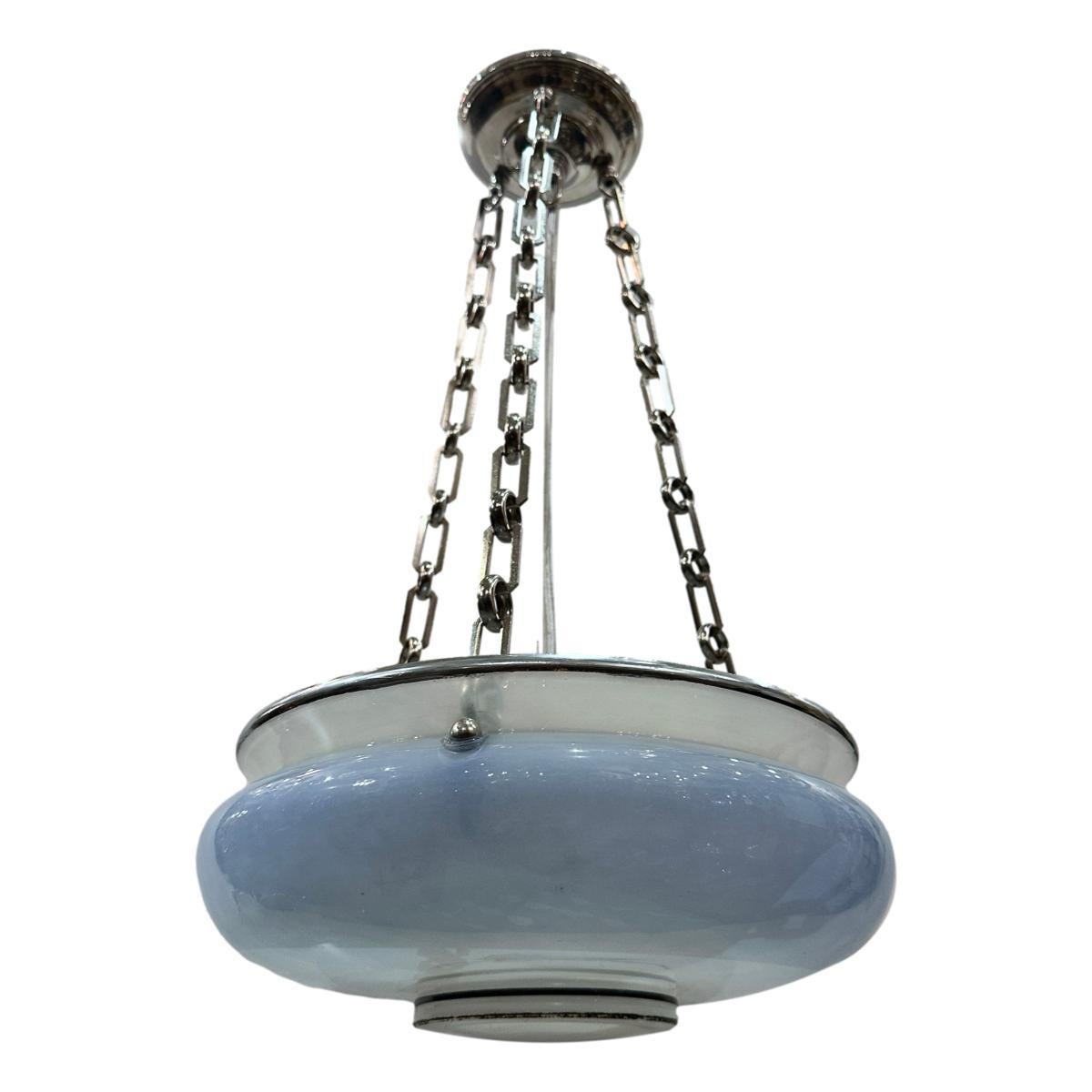 French Blue Opaline Glass Light Fixture For Sale 1