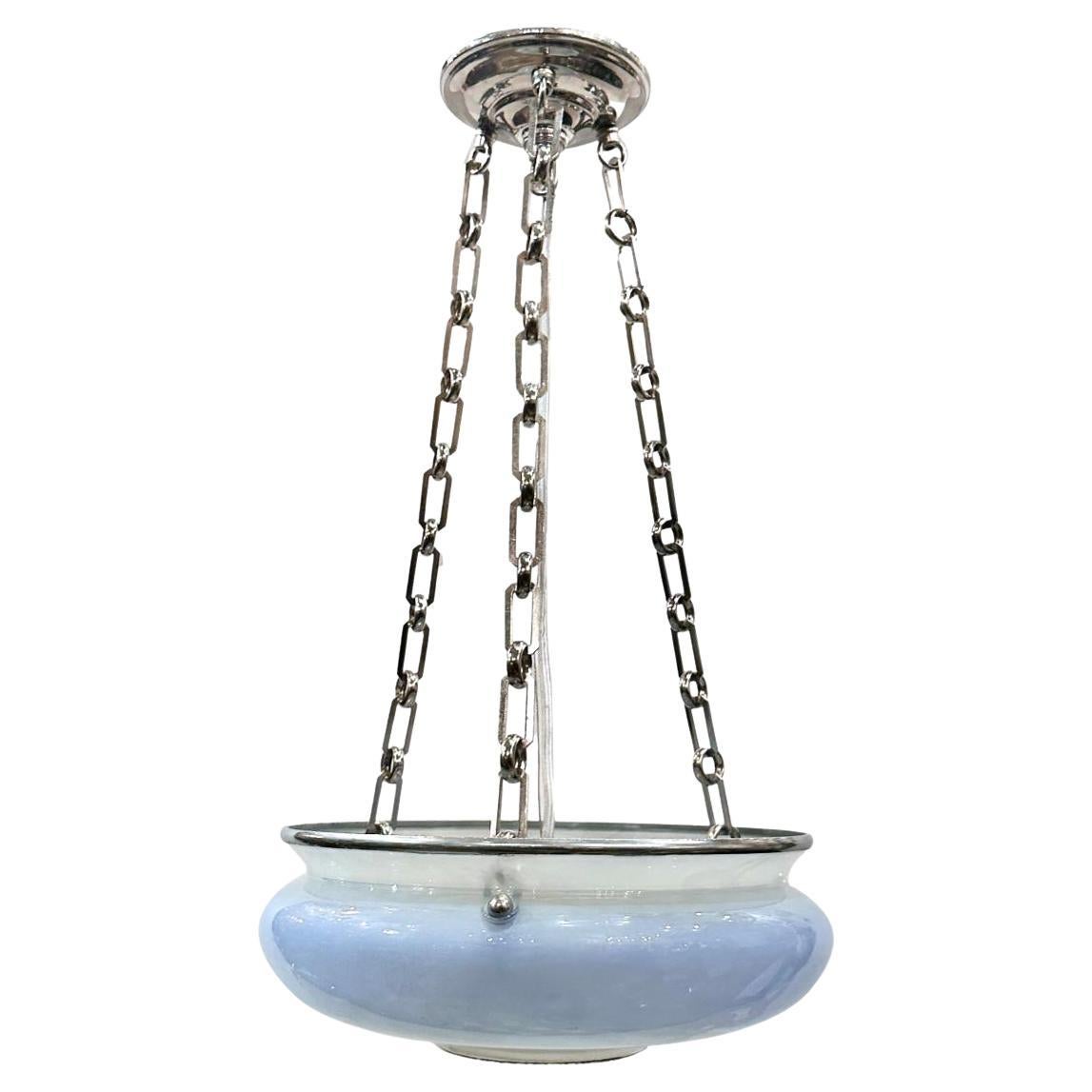 French Blue Opaline Glass Light Fixture