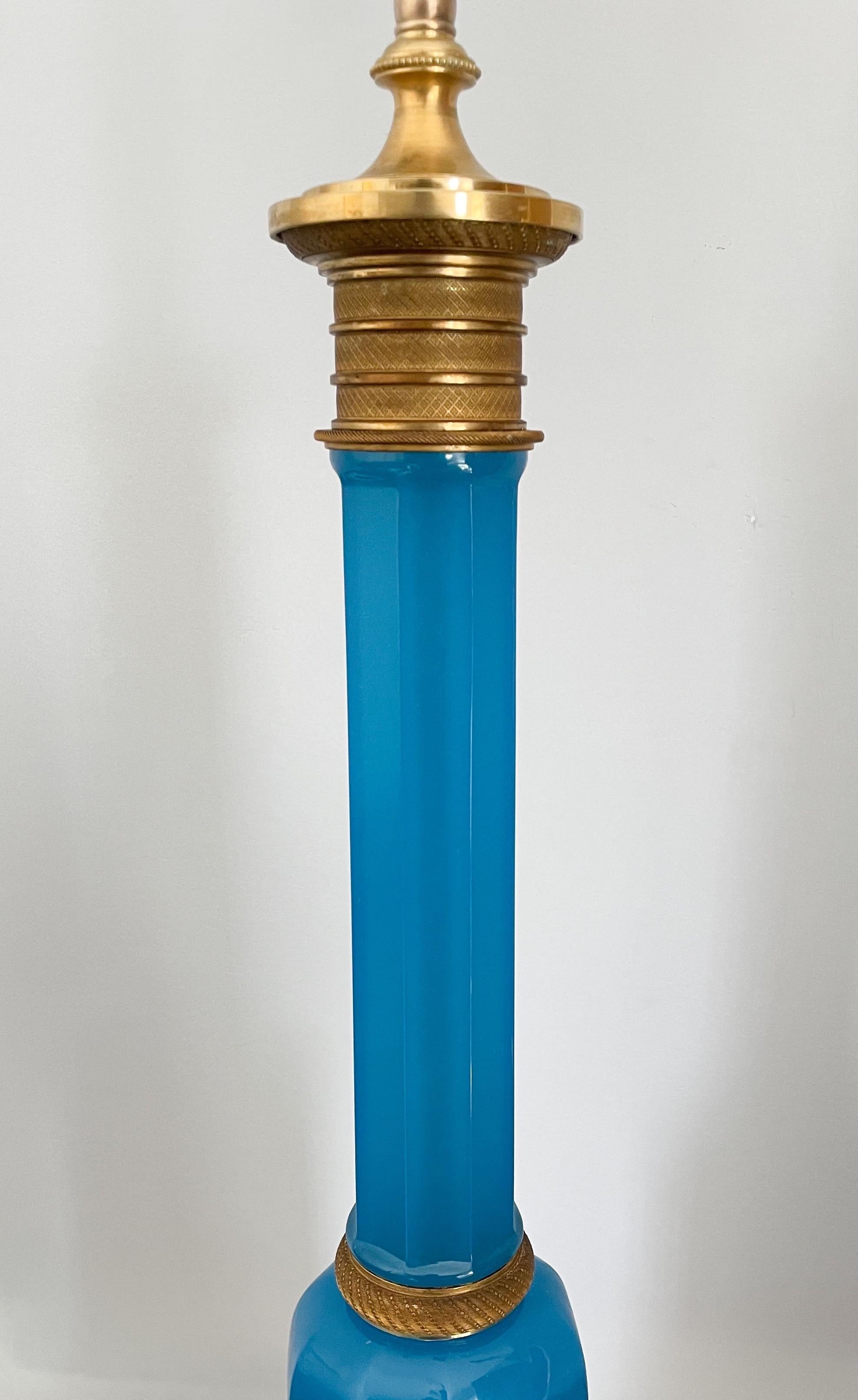 Bronze French Blue Opaline Lamps