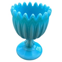 French Blue Opaline Portieux Vallerysthal Turquoise Glass Goblet Vase