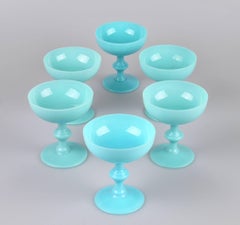 Set 6 French Blue Opaline Sherbet Cups Portieux Valersthal Neoclassical